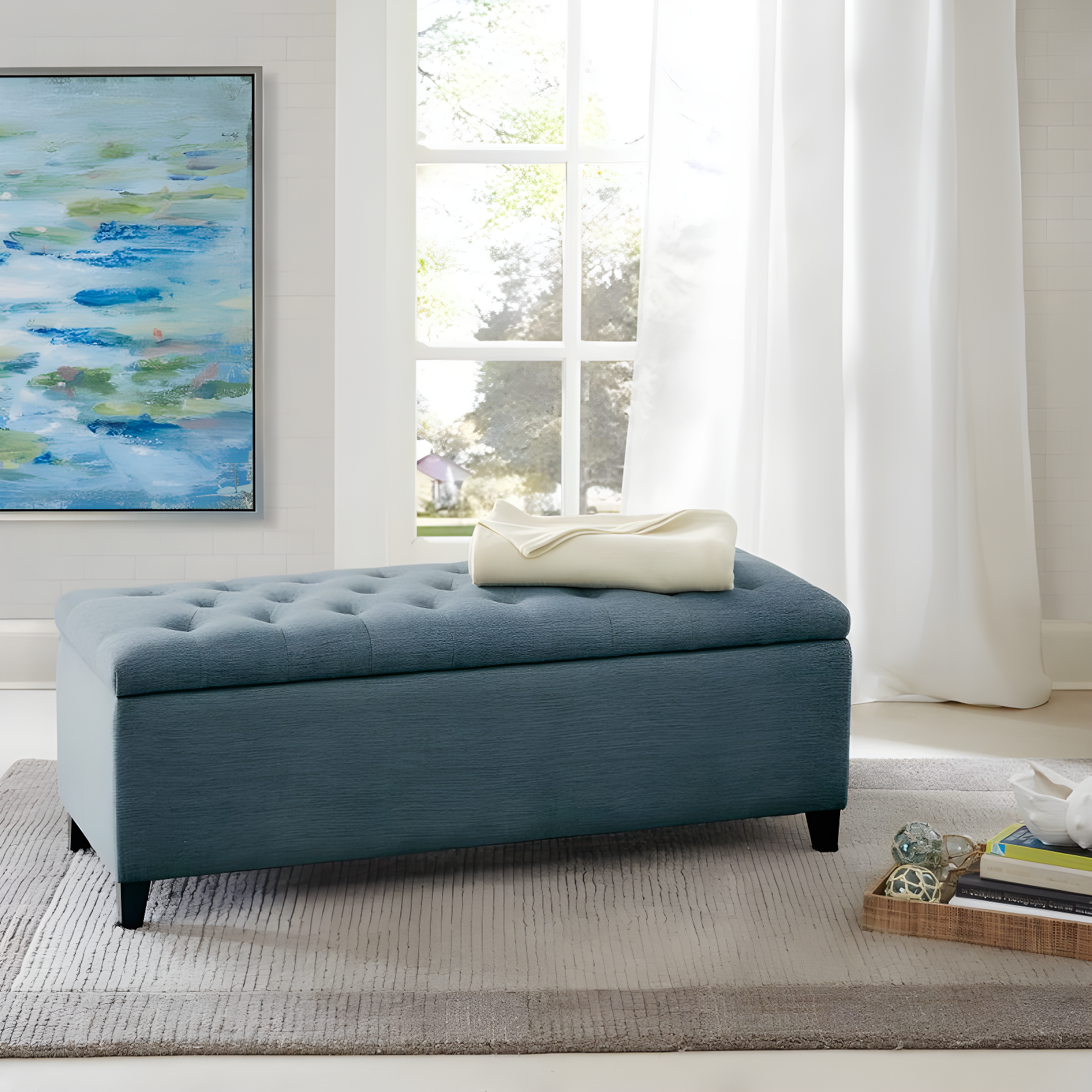 Selah Tufted Top Storage Bench Blue - Madison Park
