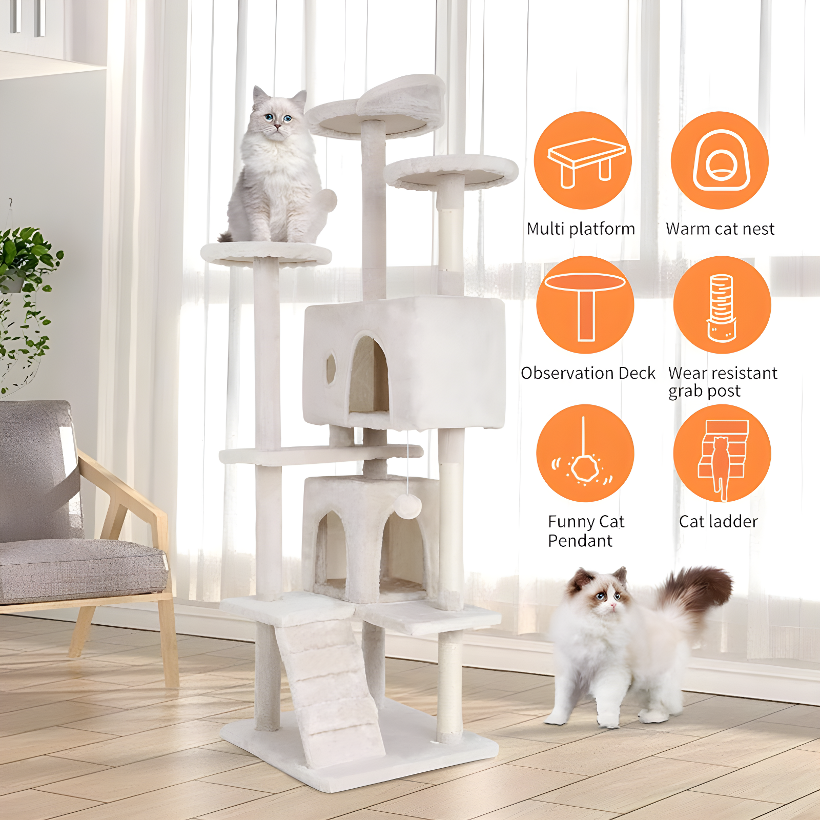 Multi-Level Cat Tree Tower Furniture Activity Center With Scratching Posts, Toys And Condo For Indoor Kittens