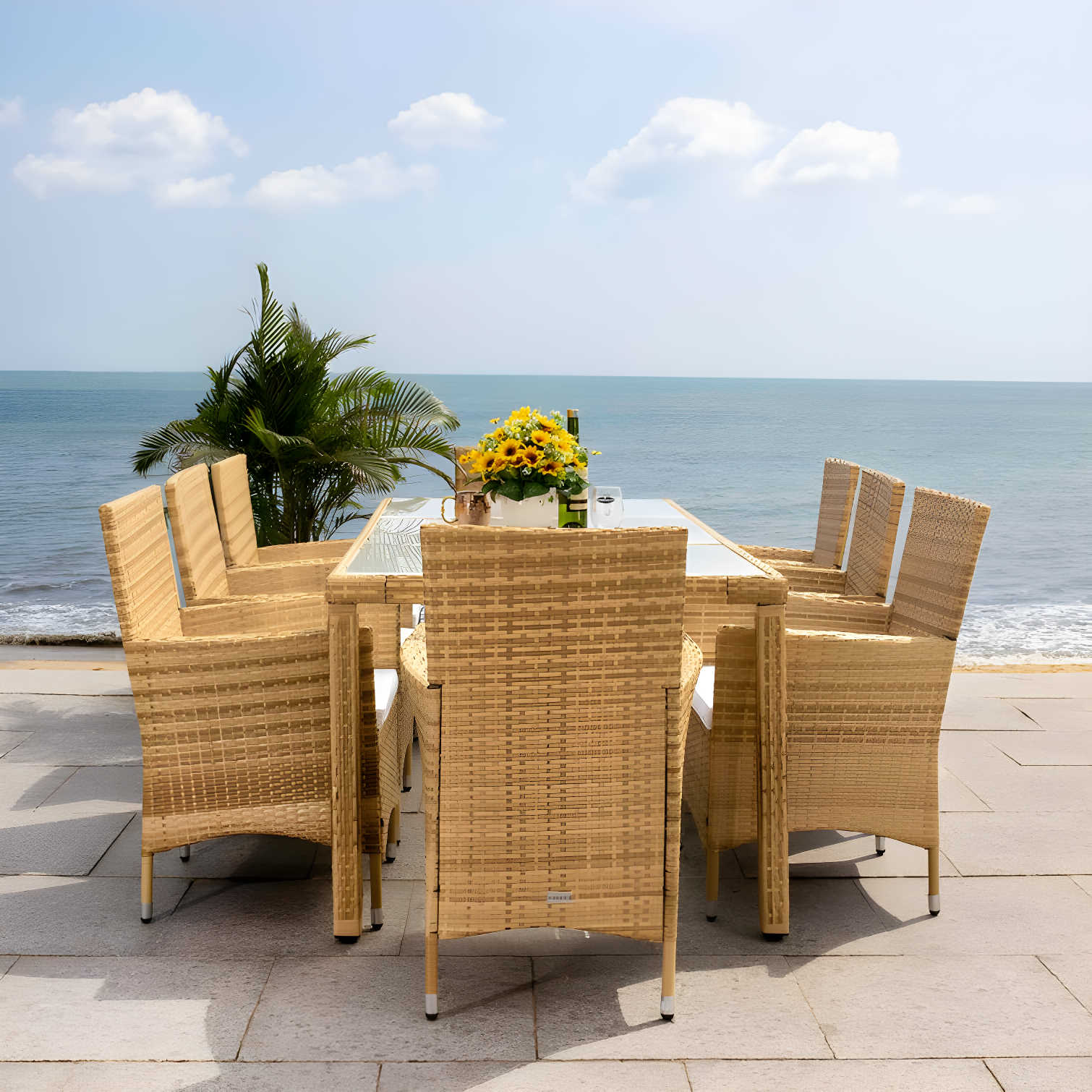 Safavieh Hailee 8 - Person Wicker Patio Dining Set with Rectangular Table , Cushions Included
