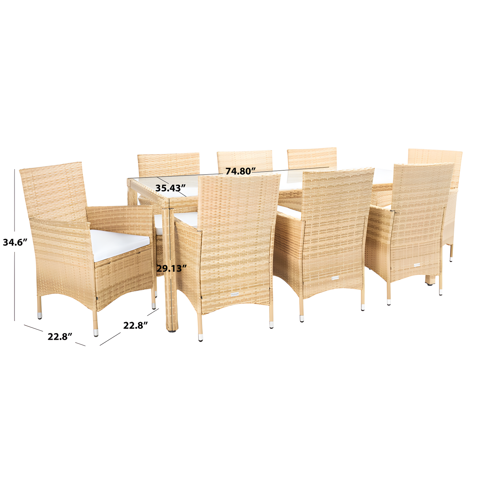 Safavieh Hailee 8 - Person Wicker Patio Dining Set with Rectangular Table , Cushions Included