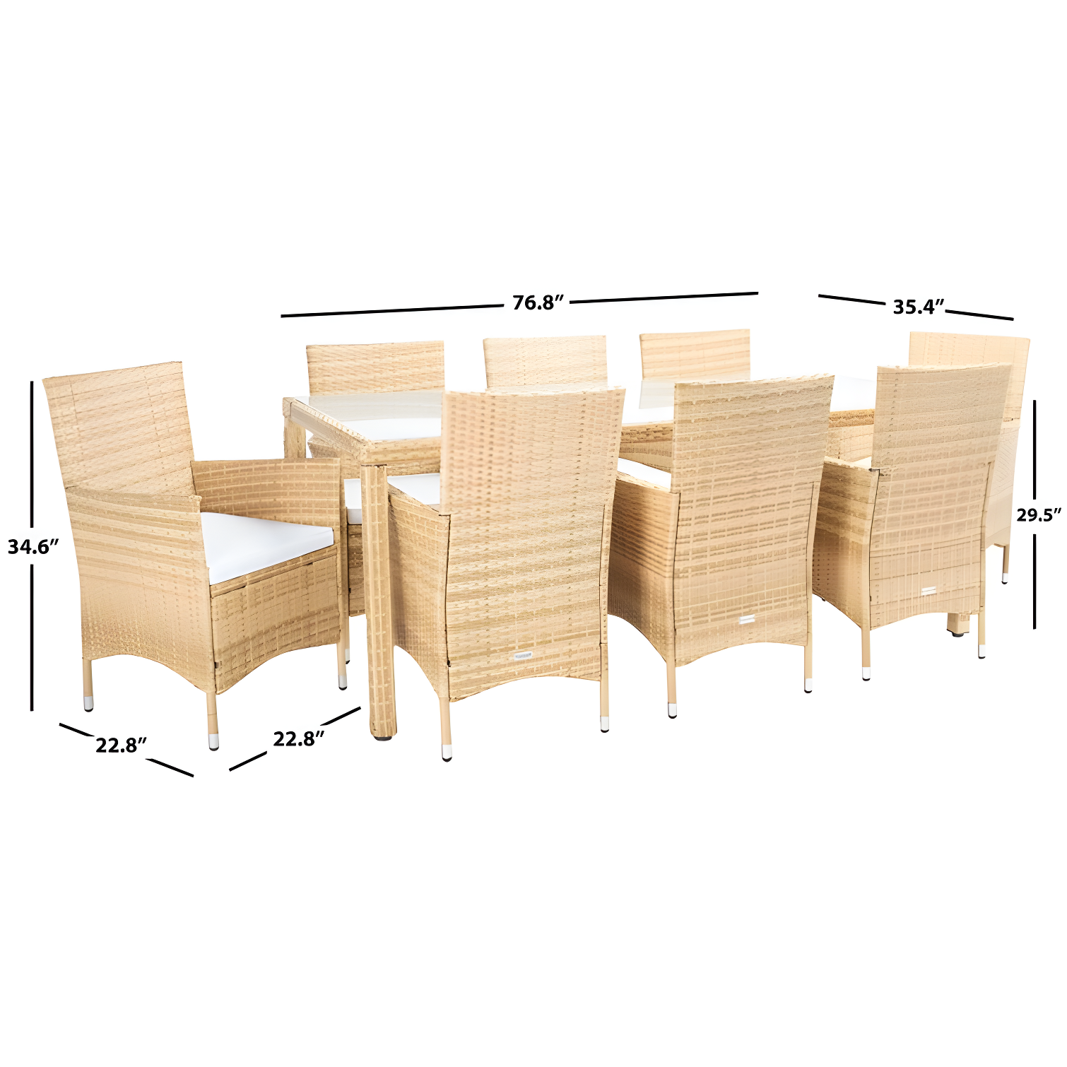 Safavieh Hailee 8 - Person Wicker Patio Dining Set with Rectangular Table , Cushions Included
