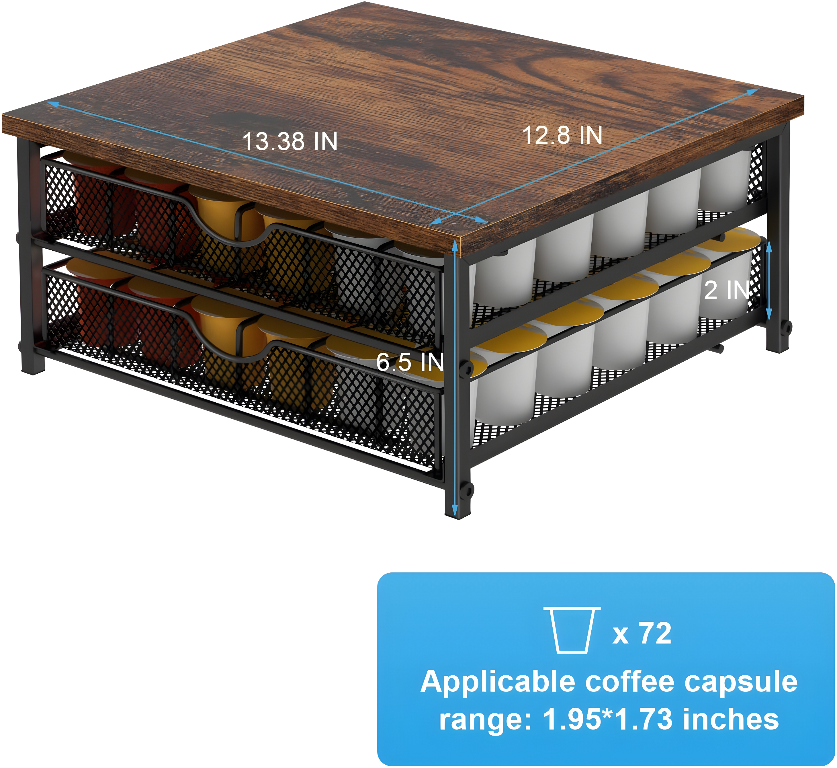 Coffee Pod Drawer Holder Capsule Storage Organizer 2 Tier Coffee Pods Holder With Sliding Baskets For 72 Capacity K Pod, Black