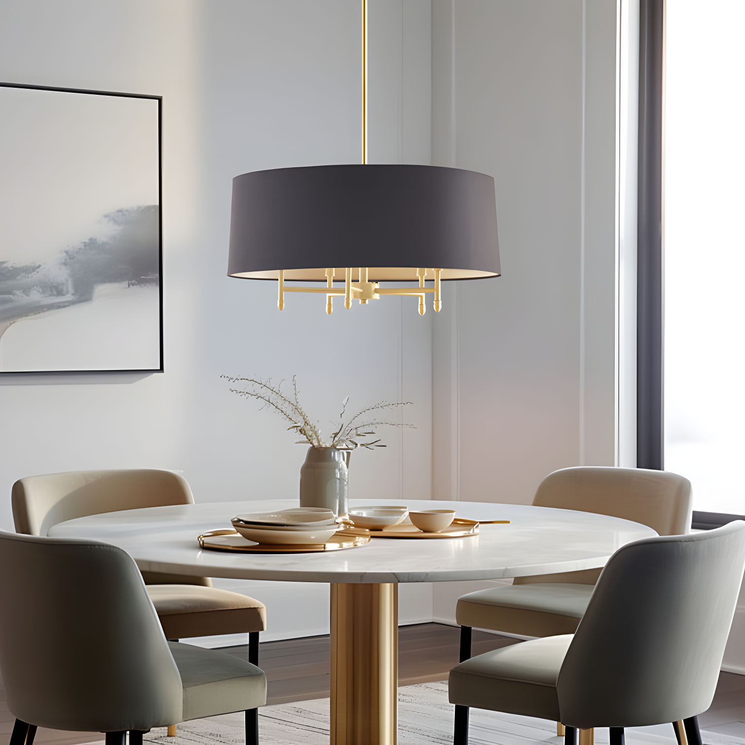 Hampton Hill Presidio 5-Light Dimmable Chandelier with Drum-shaped Fabric Shade & Adjustable Height