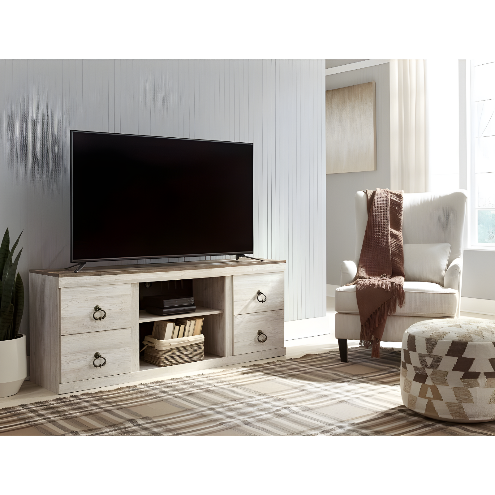 60" Willowton TV Stand for TVs up to 65" White - Signature Design by Ashley: Coastal Media Console with Cable Management