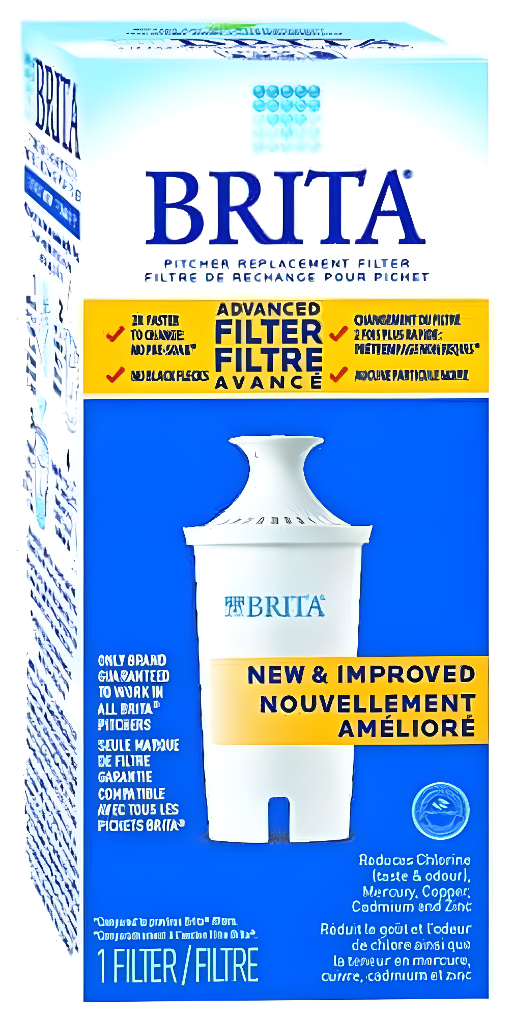 Brita Refillable Product Solutions Advanced Replacement Water Filter for Pitchers: Reduces Odors, Filters Chlorine & Heavy Metals