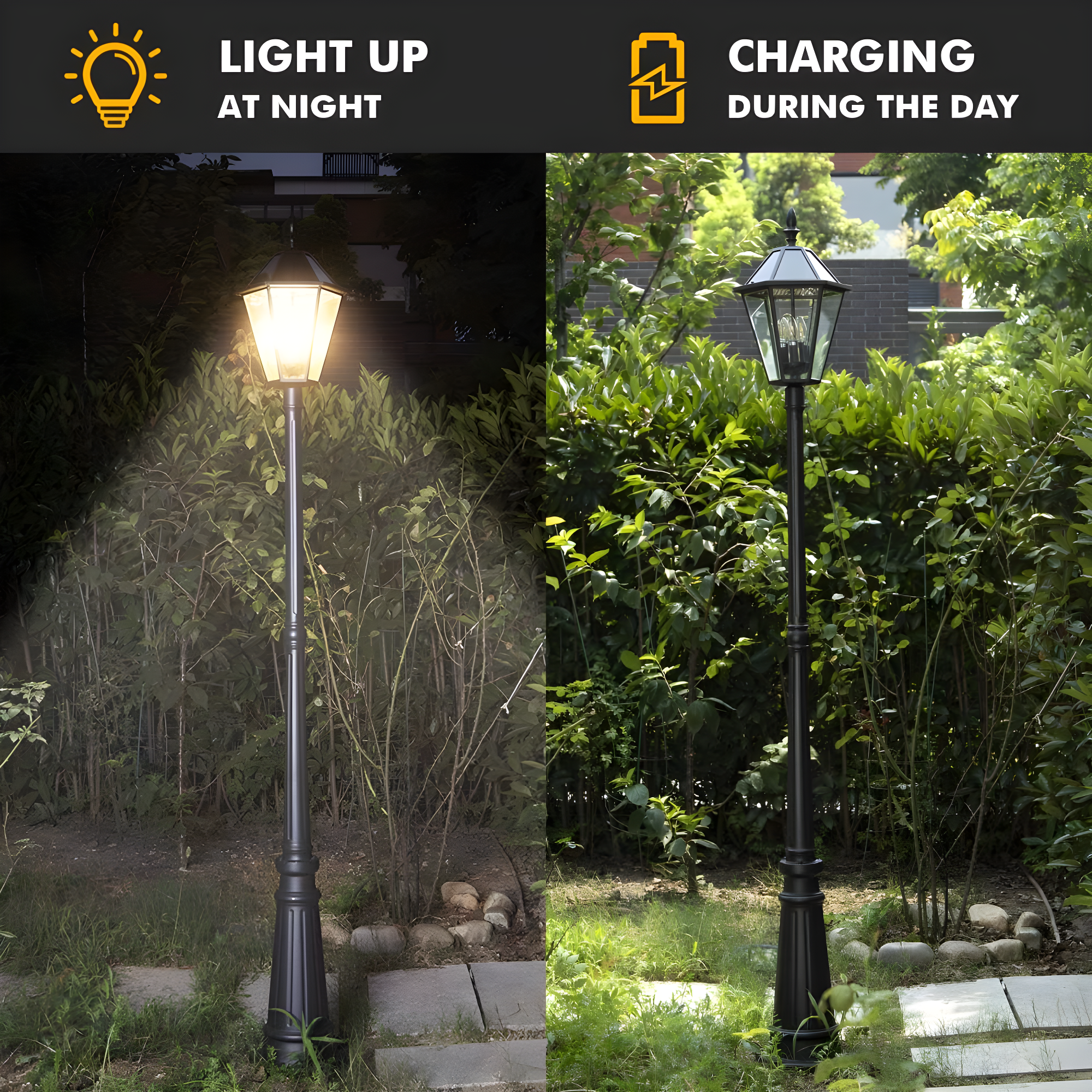 Black Cast Aluminum Traditional Solar LED Lamp Post