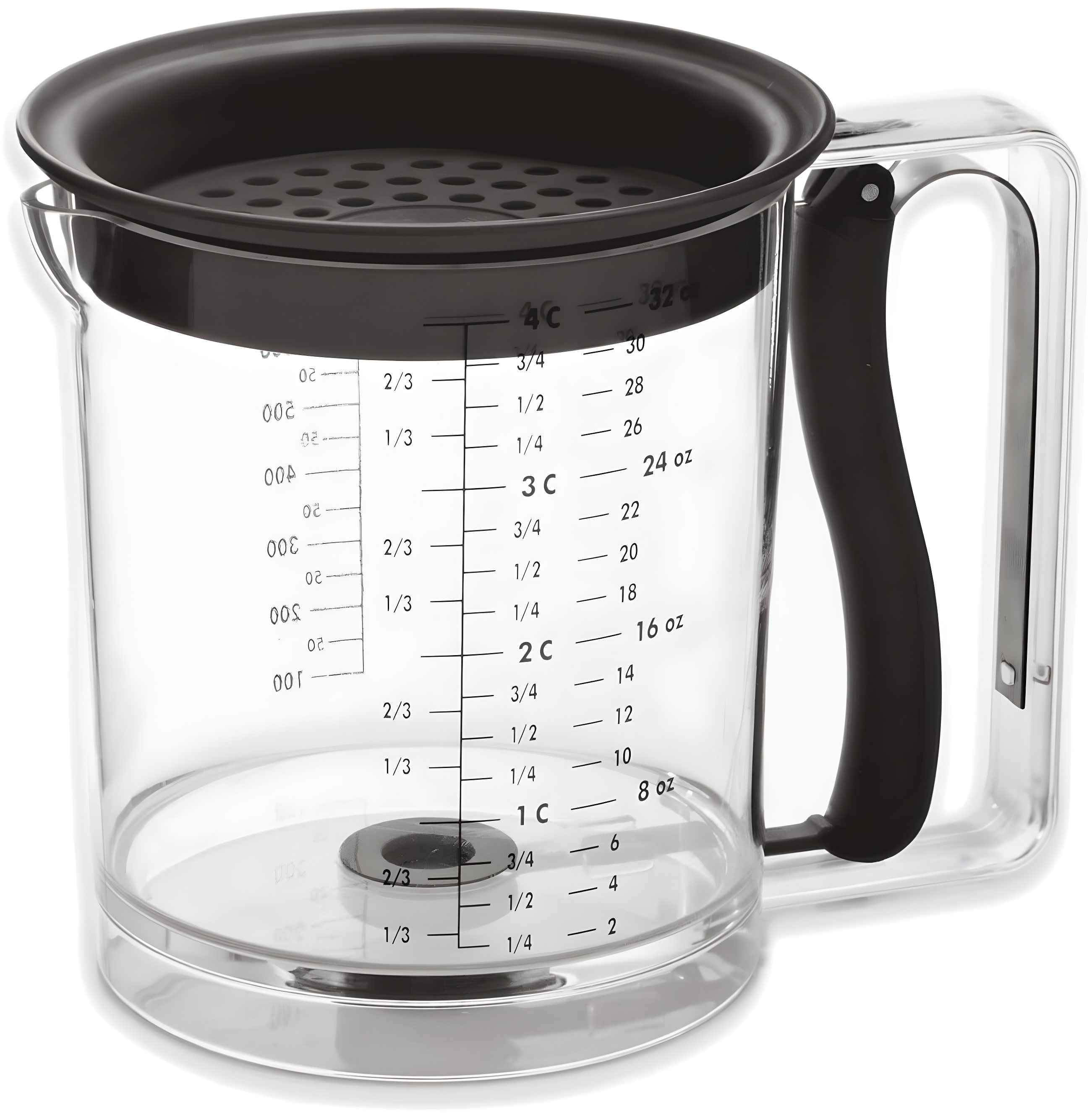 Amco 4 Cup Easy Release Fat And Gravy Separator With Deep Removable Lid & Quick Release Handle - Black