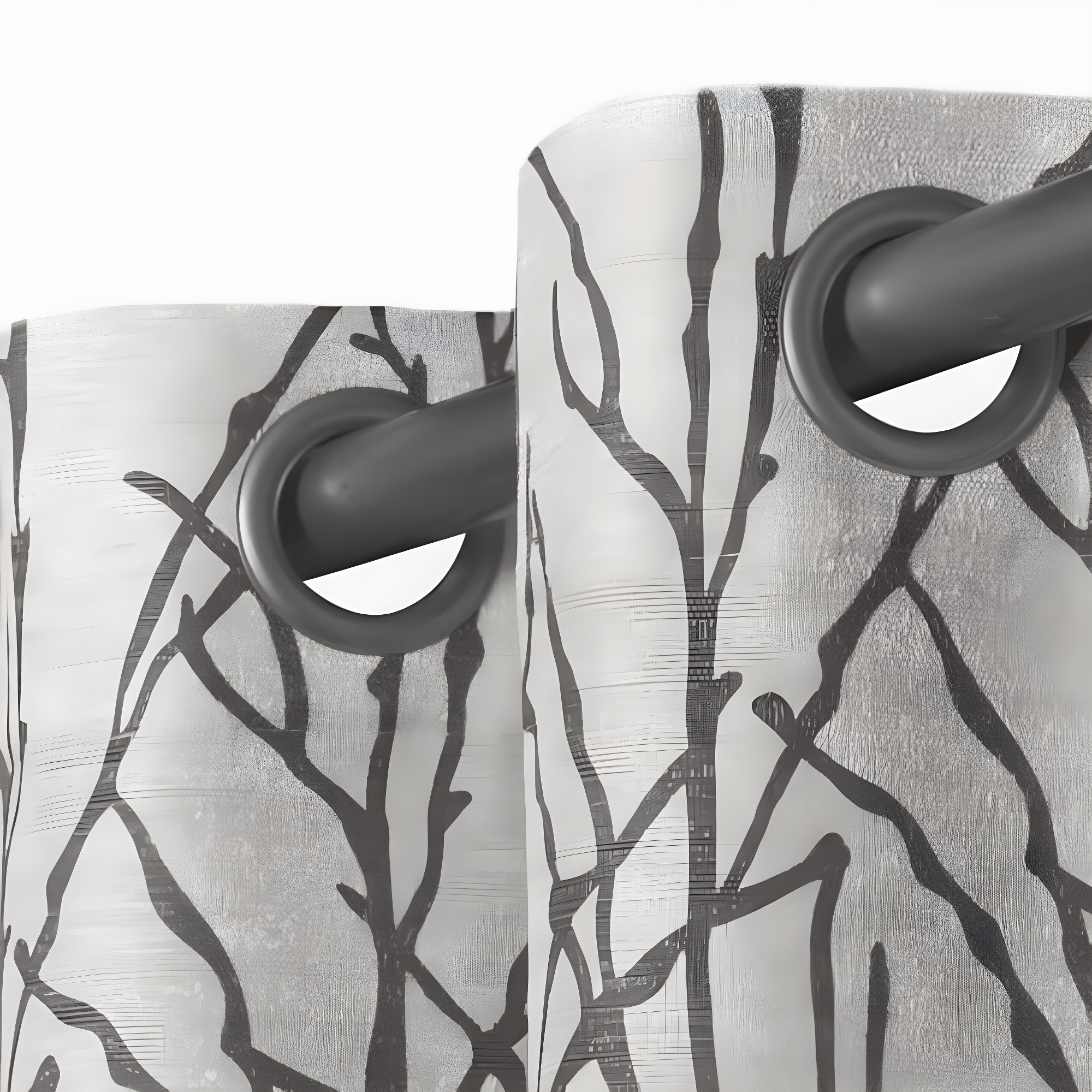Set of 2 108"x54" Branches Linen Blend Grommet Top Window Curtain Panel Black Pearl: Light Filtering, Botanical Design