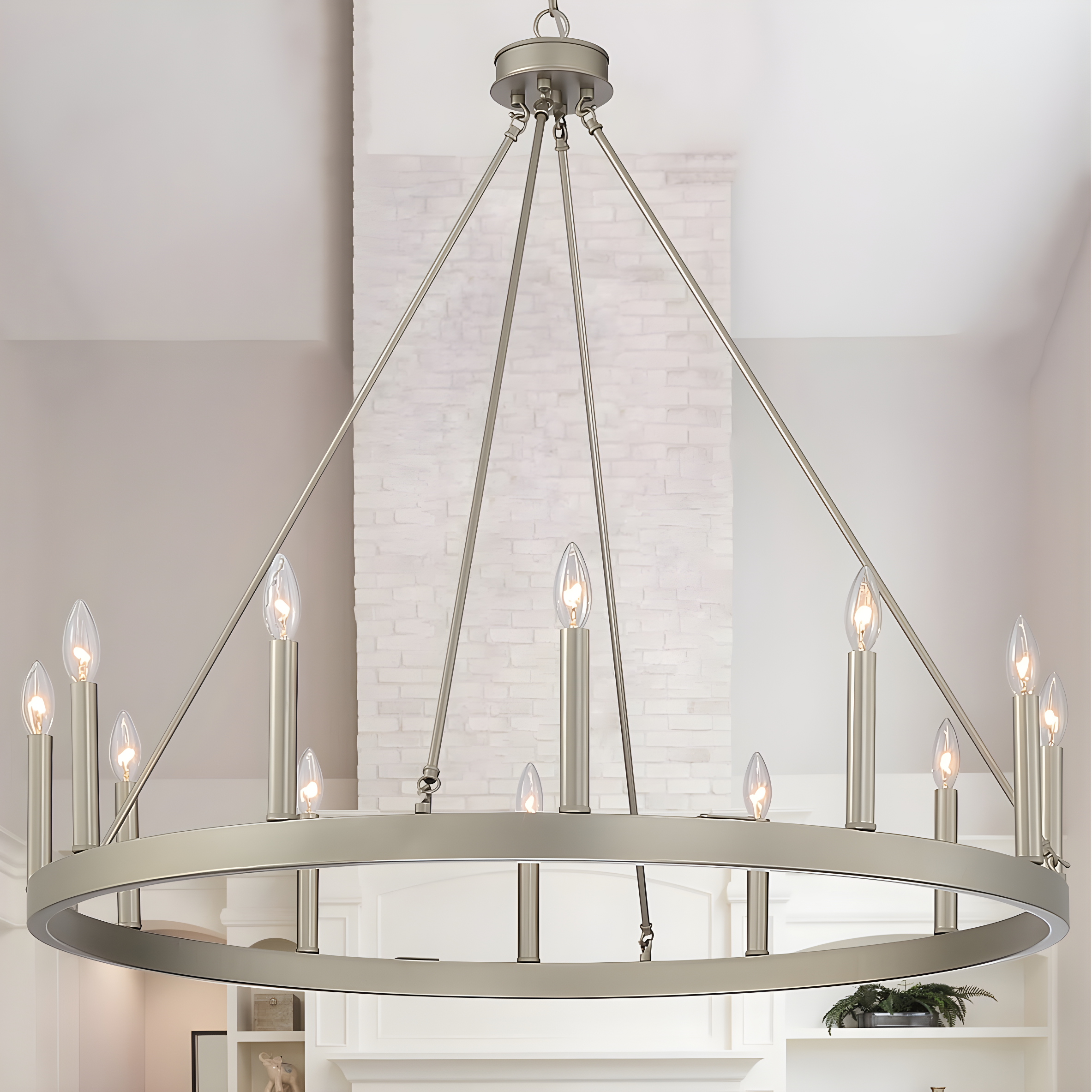Acroma  12-light Farmhouse 40In Wagon Wheel Chandelier - 40'' D x 138'' H Nickel Dust Matte Nickel, Painted N/A