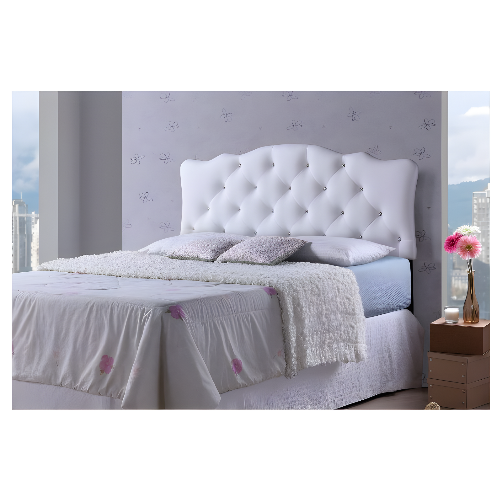 Queen Rita Modern And Contemporary Faux Leather Upholstered Button-Tufted Scalloped Headboard White - Baxton Studio
