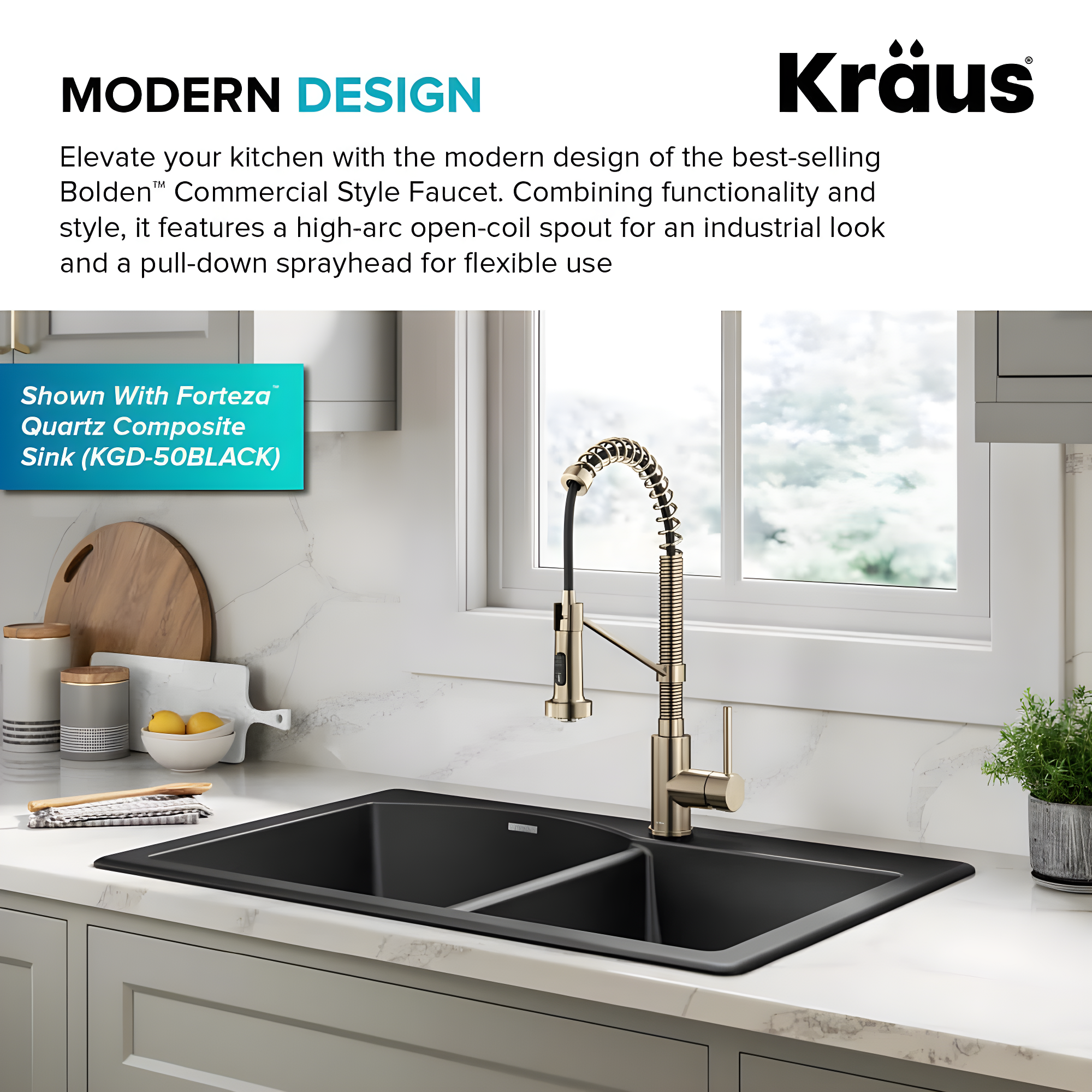 KRAUS Bolden Commercial Style 2-Function Single Handle Pull Down Kitchen Faucet
