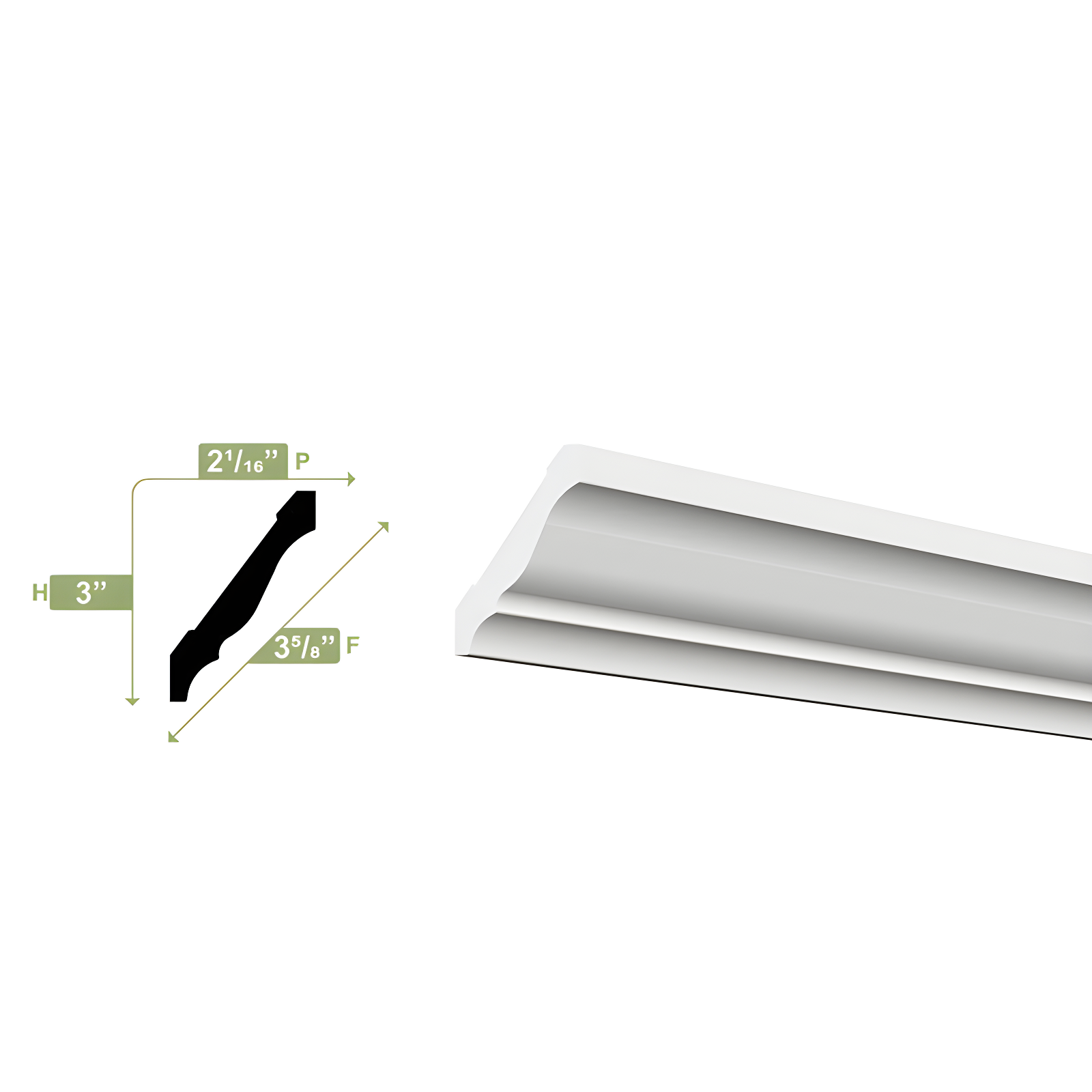 3'' H x 96'' W x 2.125'' D Plastic Crown