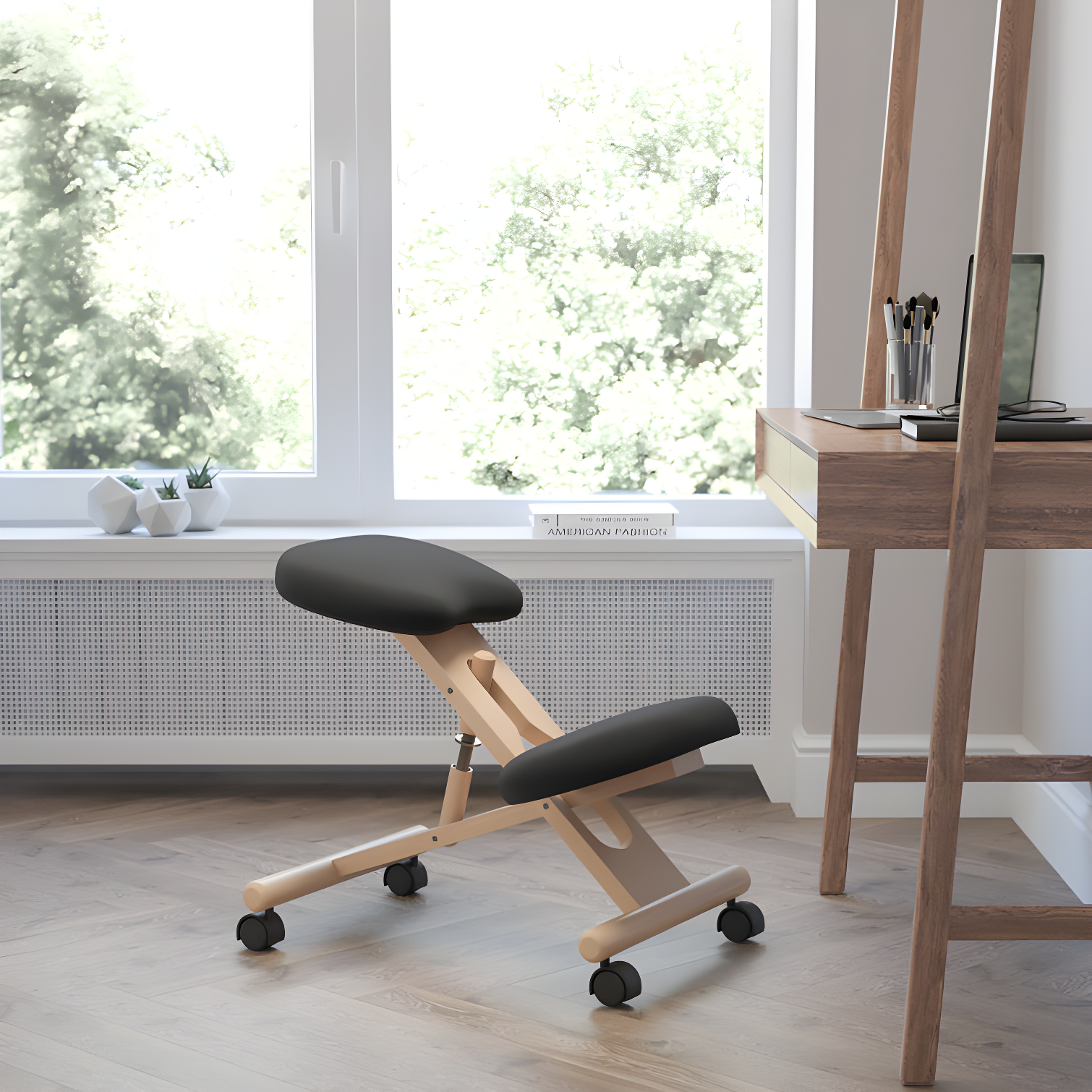 Bragg Posey Mobile Wooden Height-Adjustable Ergonomic Kneeling Office Chair