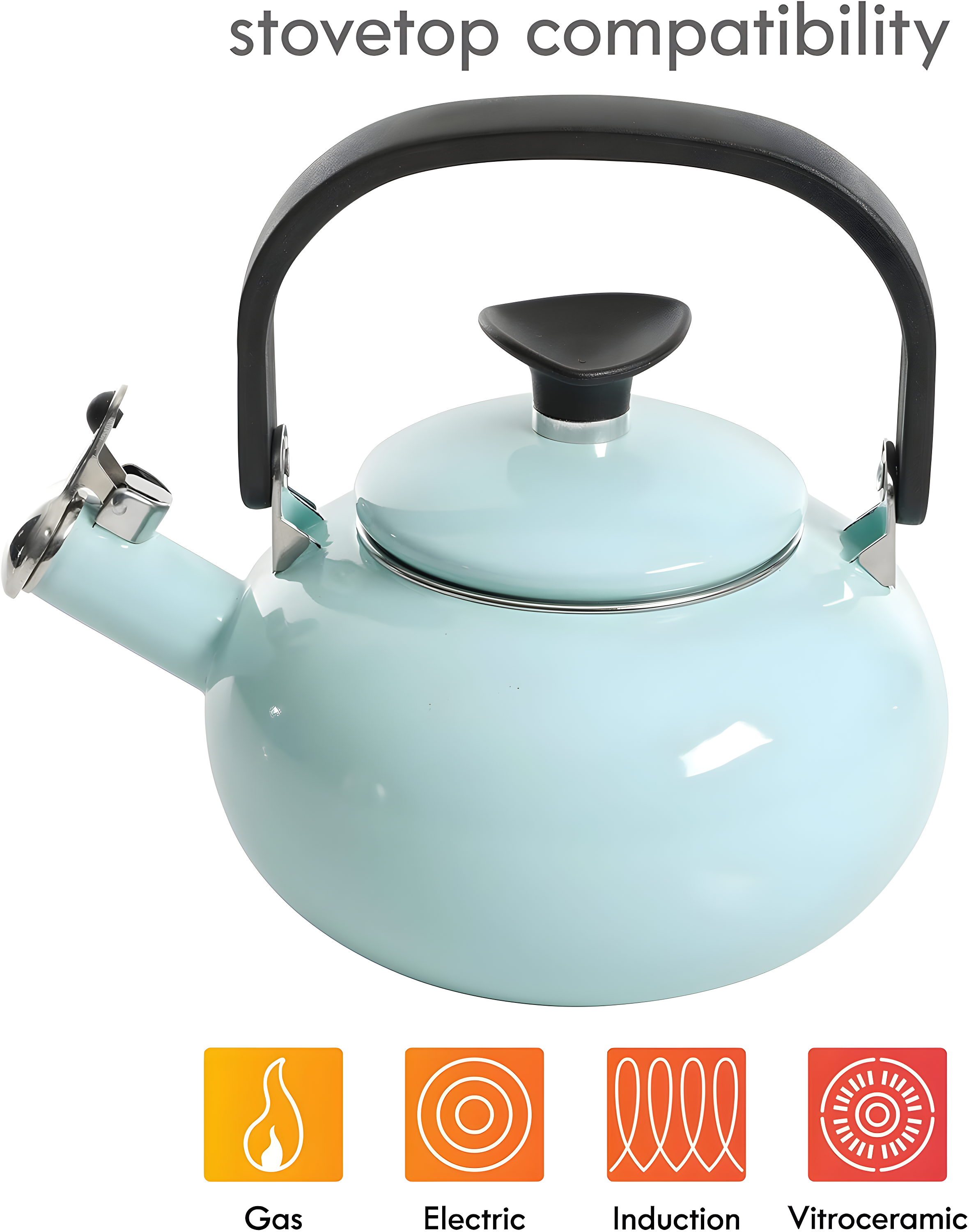 Kenmore 1.5 Qt Broadway Steel Whistling Stove Top Tea Pot Kettle, Glacier Blue