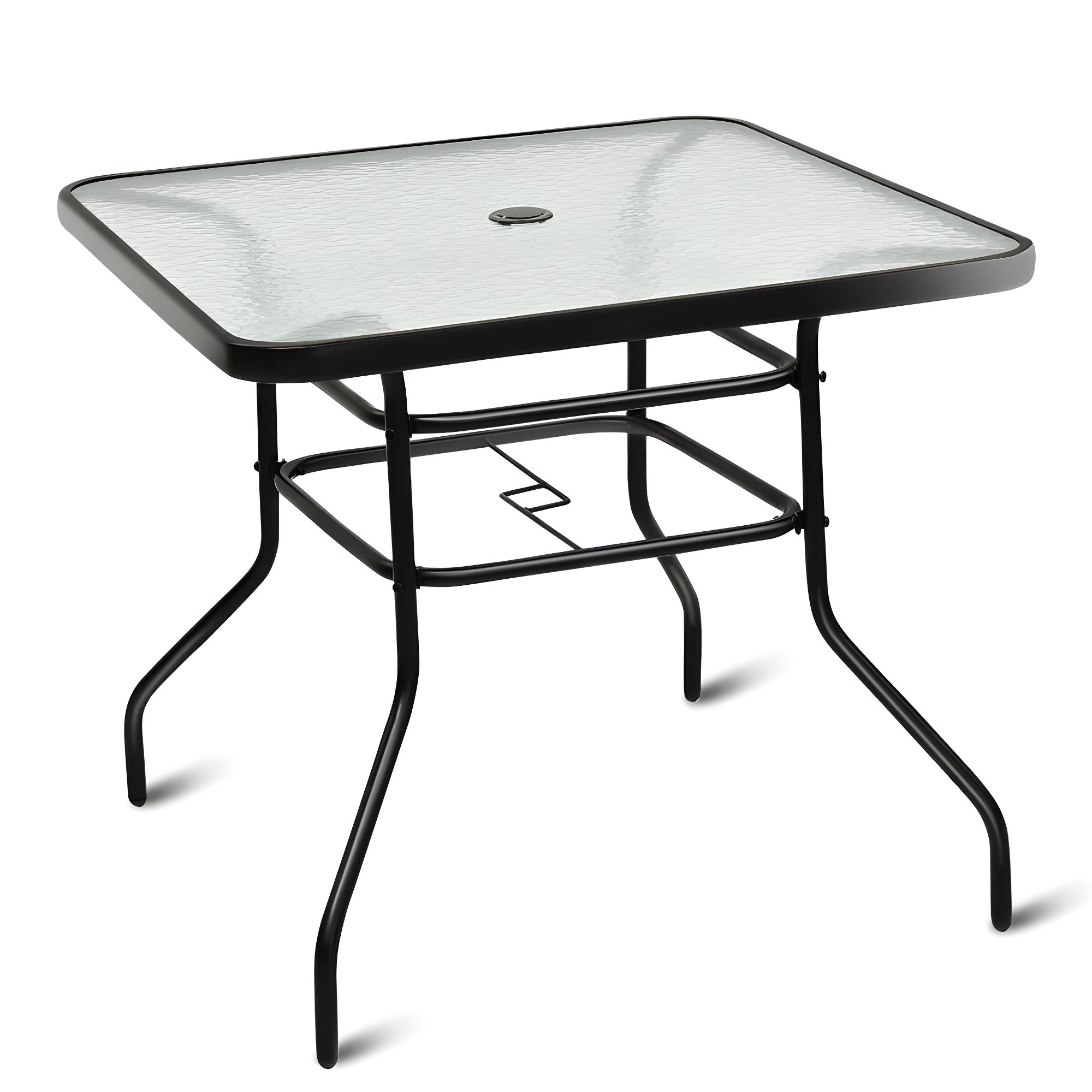 Lark Manor™ Aliyahna 32'' Patio Square Table Tempered Glass Steel Frame Outdoor Pool Yard Garden