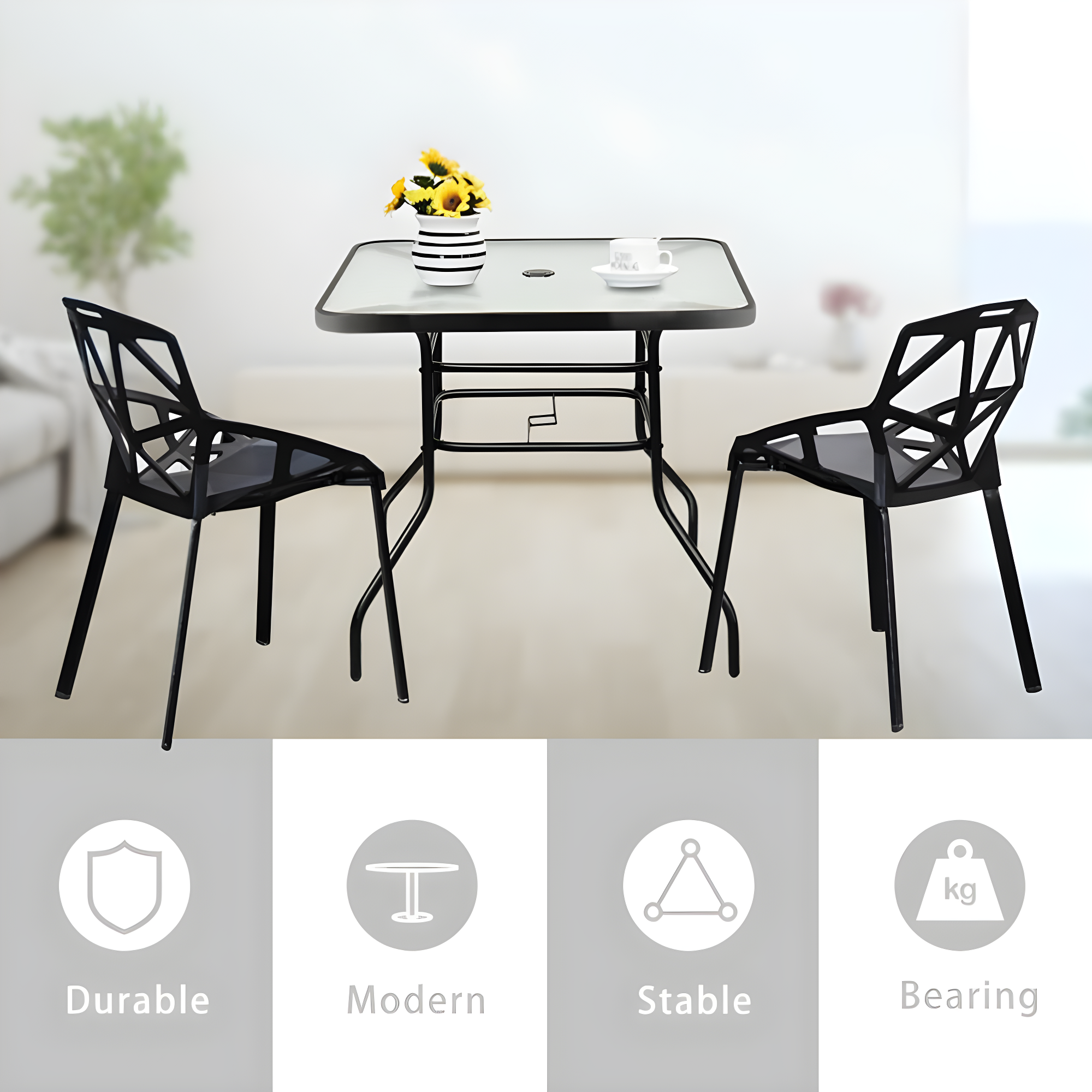 Lark Manor™ Aliyahna 32'' Patio Square Table Tempered Glass Steel Frame Outdoor Pool Yard Garden