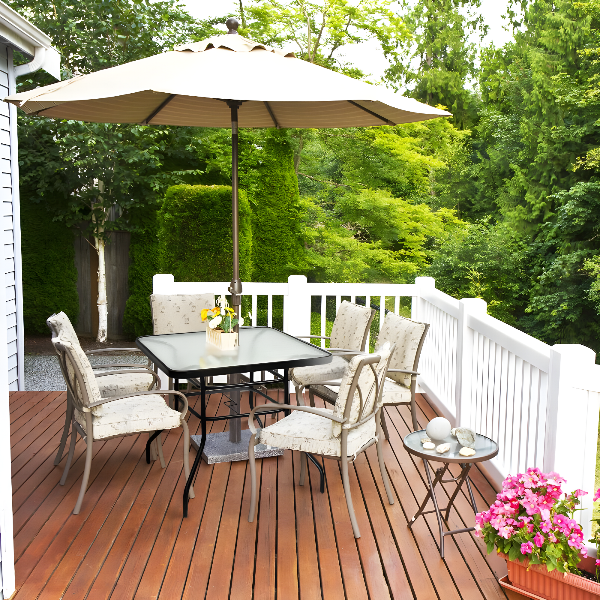 Lark Manor™ Aliyahna 32'' Patio Square Table Tempered Glass Steel Frame Outdoor Pool Yard Garden