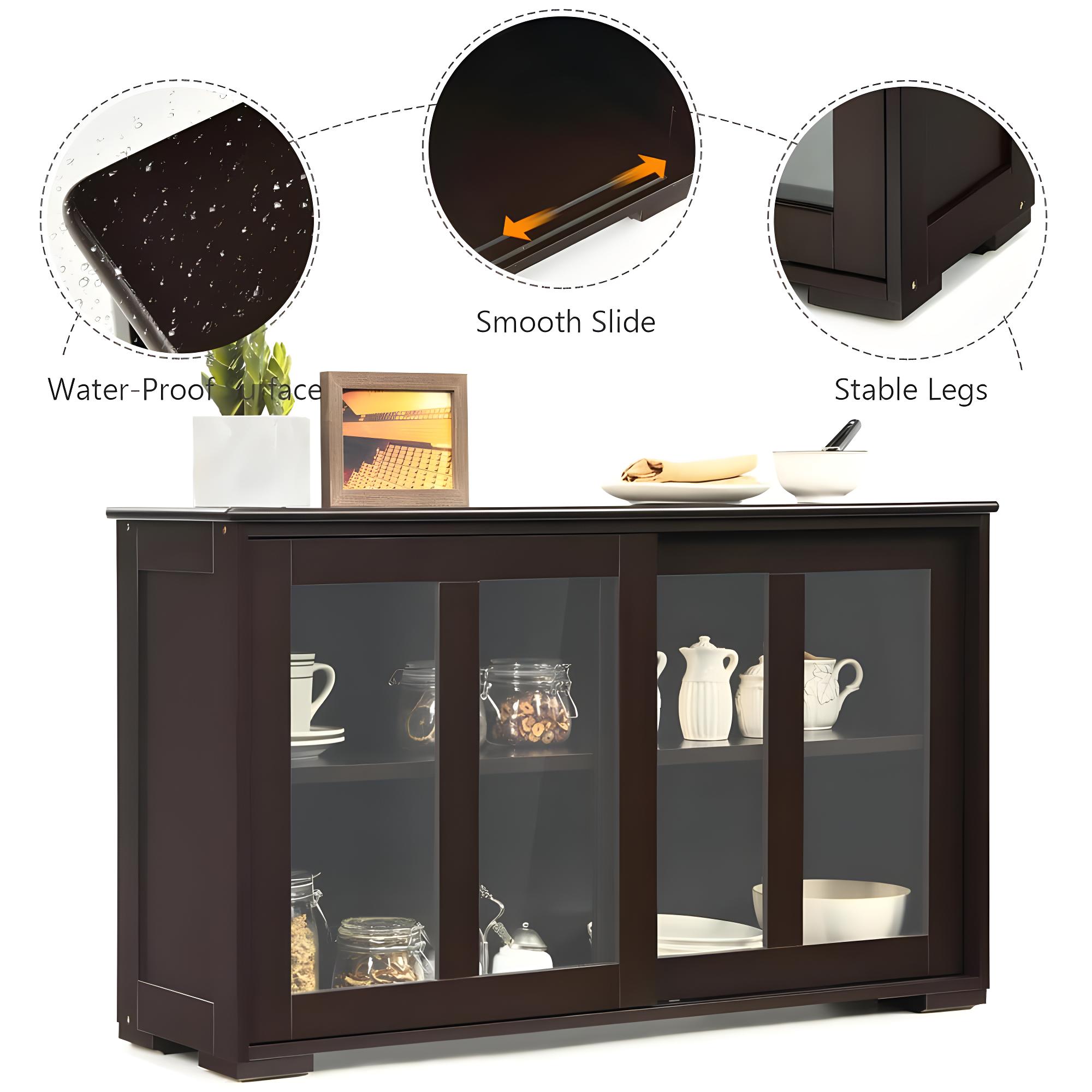 Kepooman Sideboard Buffet, Kitchen Storage Cabinet,Sideboard Buffet Cupboard Storage Cabinet with Sliding Door-Brown