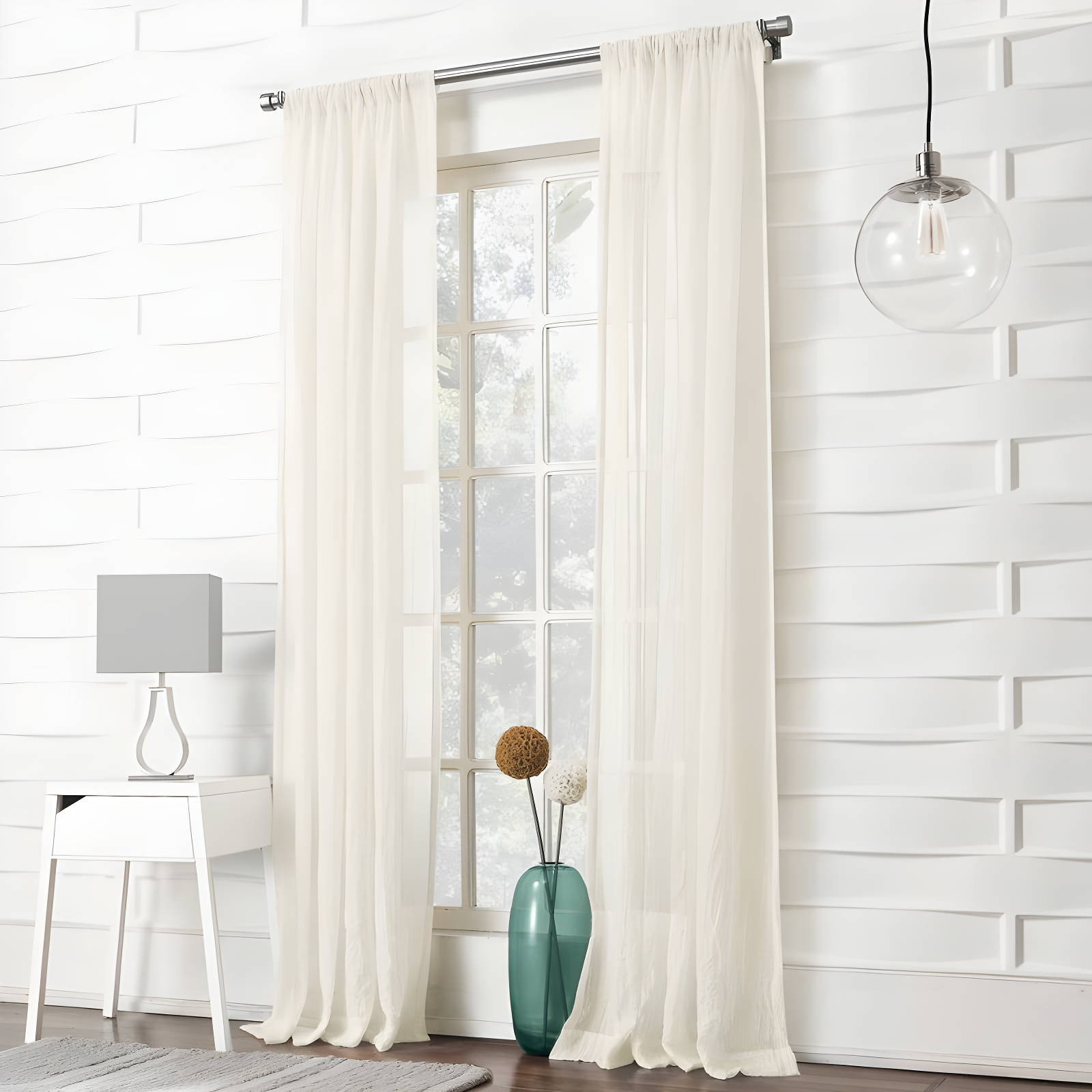 50"x84" No. 918 Sheer Avril Crushed Texture Rod Pocket Curtain Panel Cream: Modern Sheer Curtain Panel, Polyester