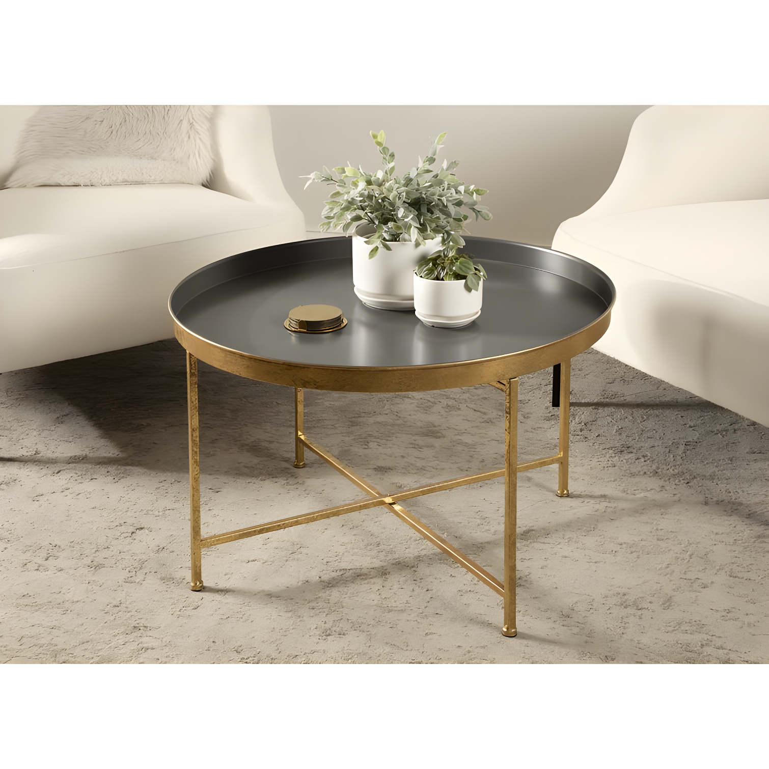 Kate and Laurel Celia Round Metal Coffee Table, 28.25x28.25x19, Gray and Gold