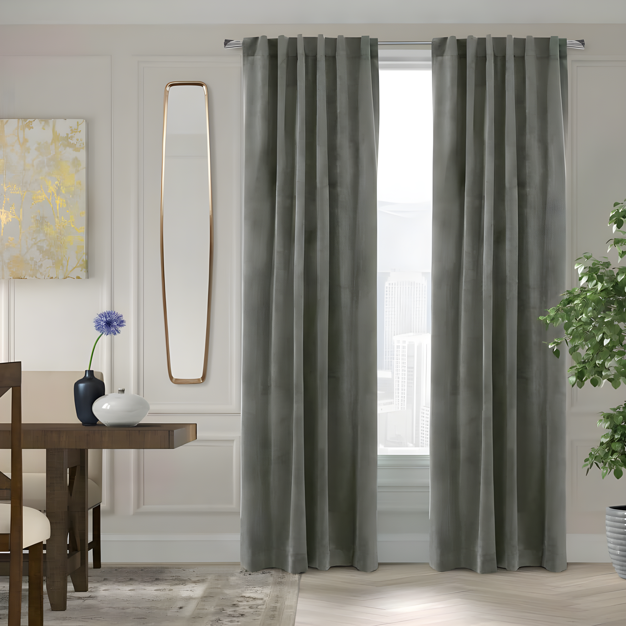 Thermaplus Seren Room Darkening Window Treatment Dual Header Curtain Panel for Bedroom Livingroom 50" x 95" Dark Grey