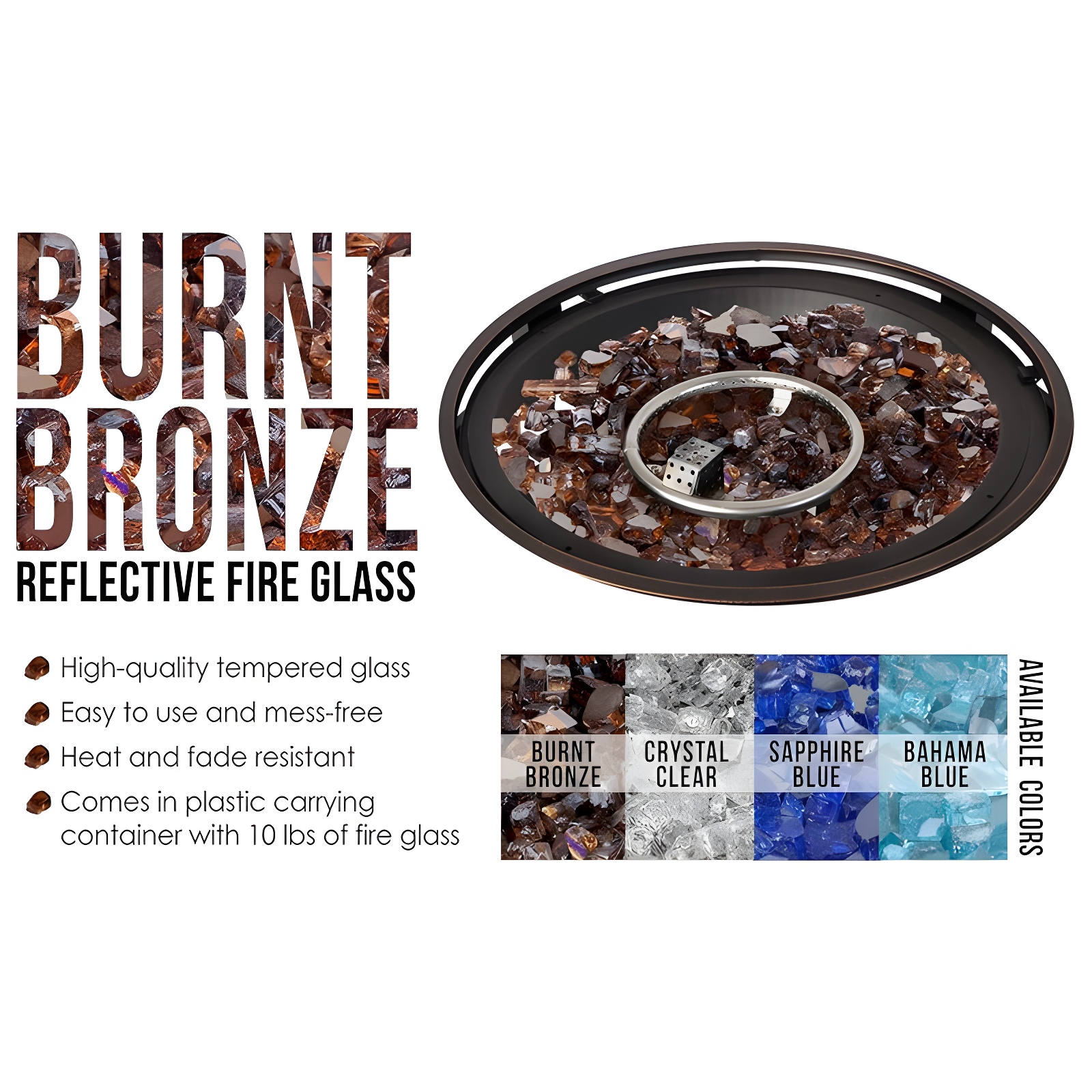 Fire Sense Fire Sense Premium Sparkling Reflective Tempered Fire Glass for Fire Pits Easy to Install-10 Lbs Crystal Clear