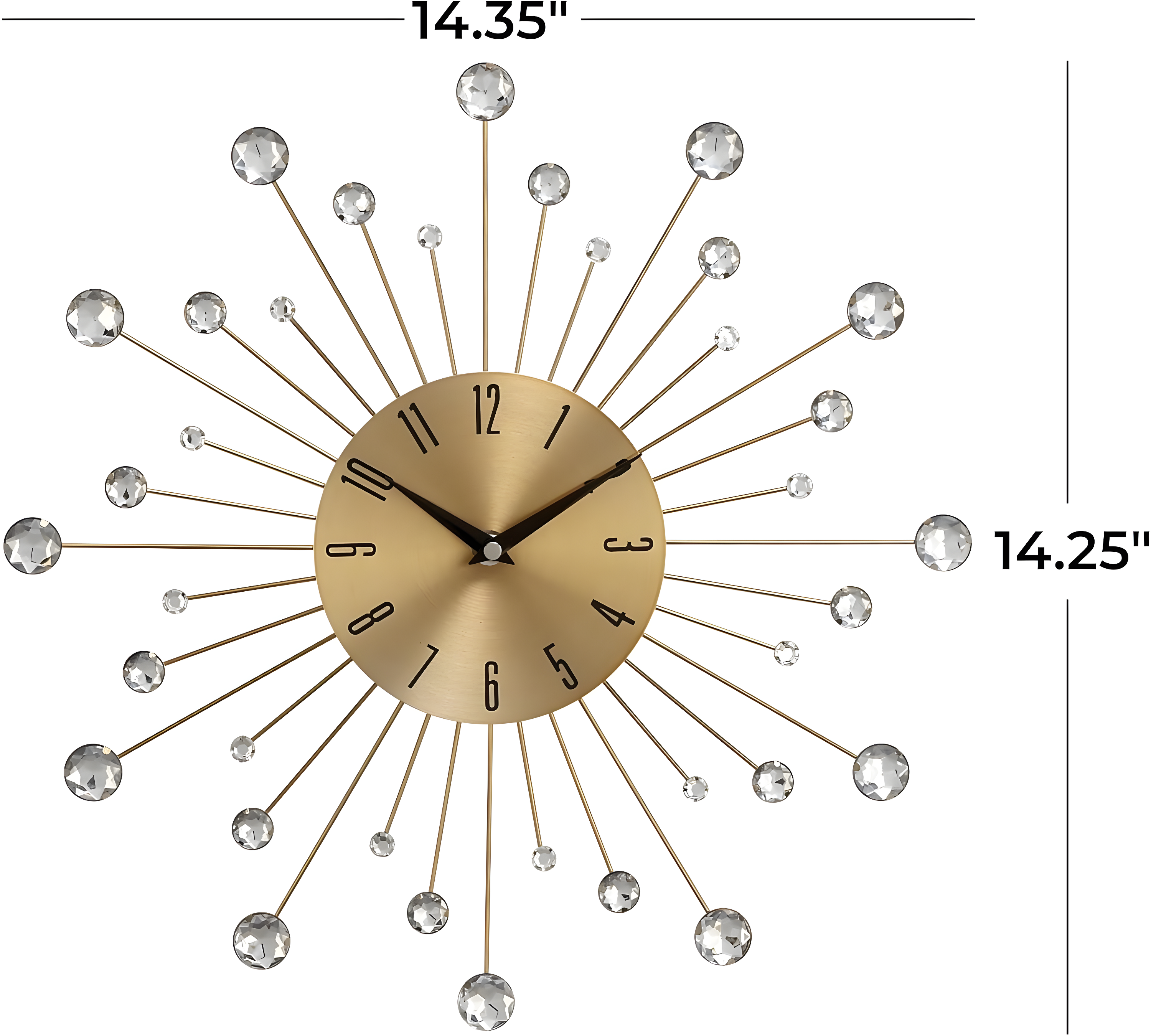 DecMode Gold Metal Glam Wall Clock, 15”L x 0.5”W x 15”H, Features Starburst Design