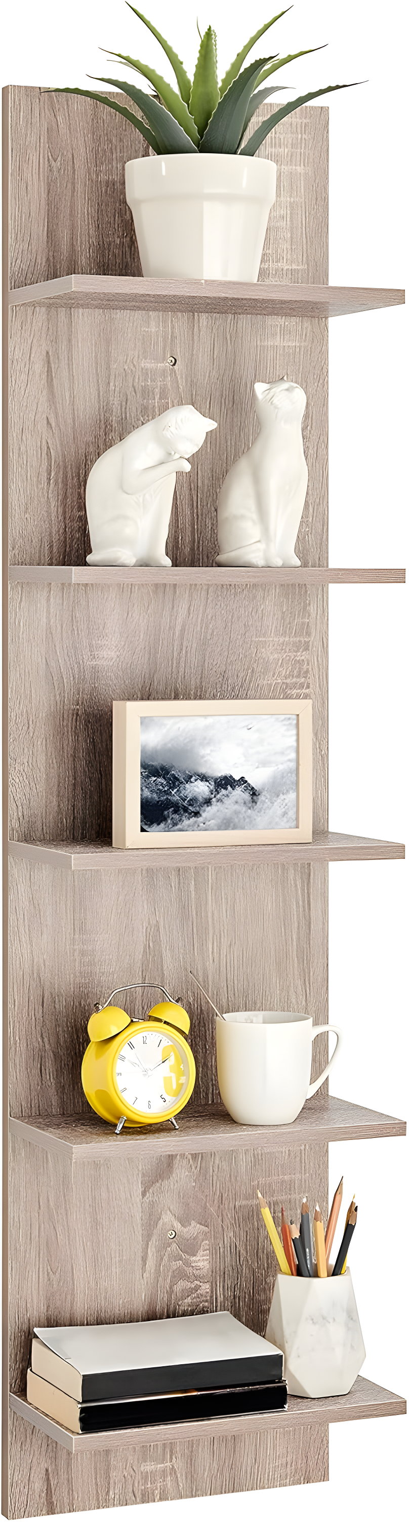 Danya B. 47" x 11.7" Wide Vertical Column Wall Shelf Weathered Oak: Mid-Century Laminated MDF, Iron Hardware