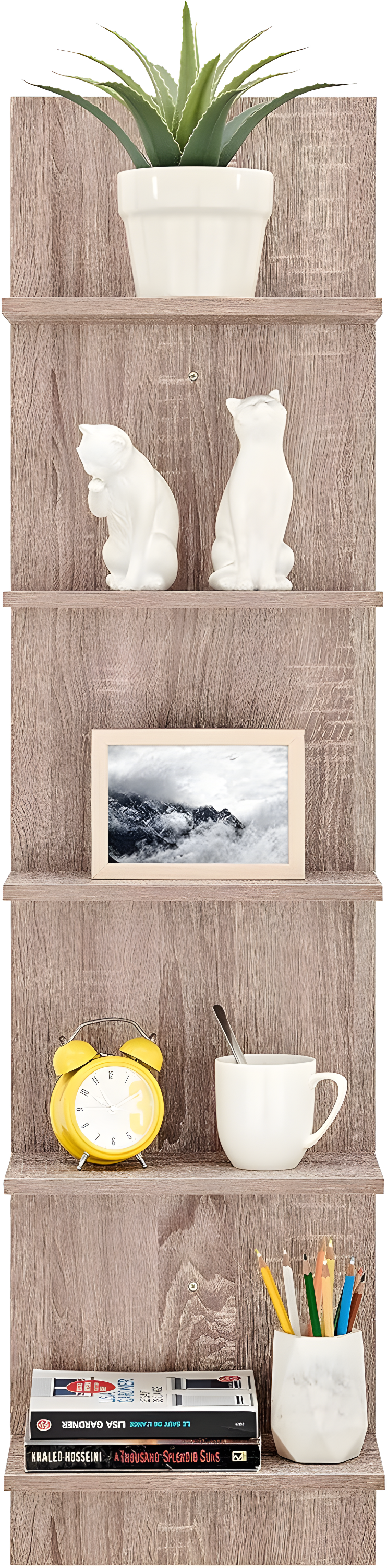 Danya B. 47" x 11.7" Wide Vertical Column Wall Shelf Weathered Oak: Mid-Century Laminated MDF, Iron Hardware