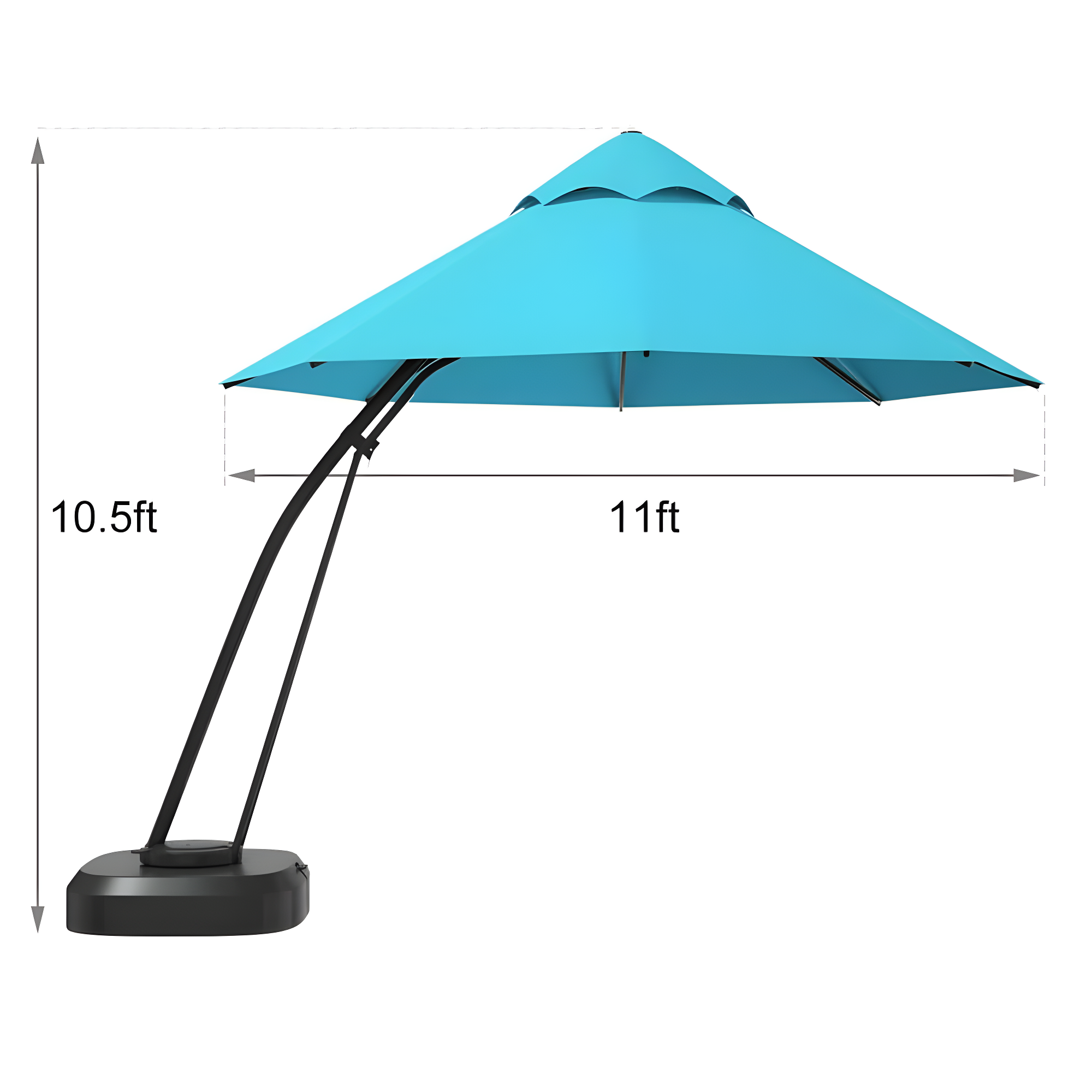 Spaco 11 Feet Outdoor Cantilever Hanging Umbrella with Base and Wheels-Turquoise, Patio Offset Umbrella with Easy Tilt Adjustment, Outdoor Cantilever Hanging Umbrella