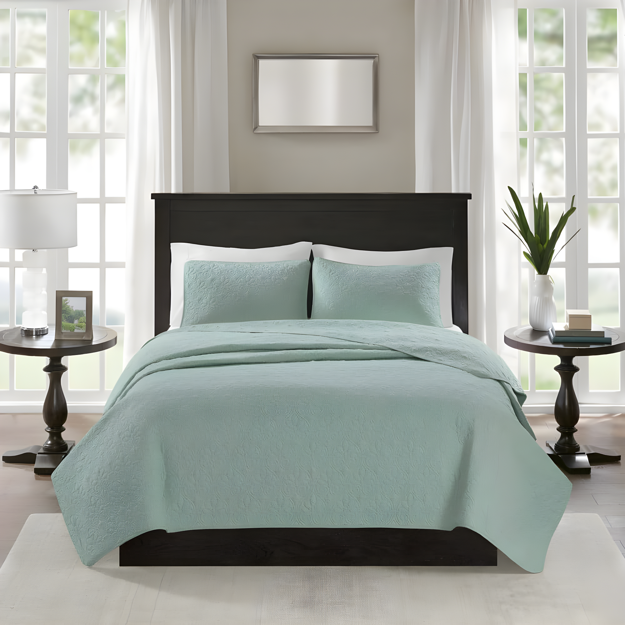 Madison Park 3pc King/California King Vancouver Reversible Coverlet Set Seafoam: Includes 2 Shams