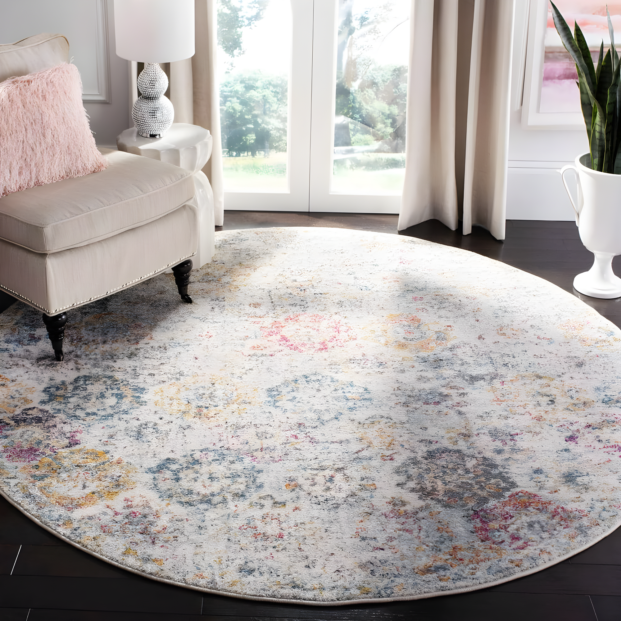 Madison MAD611 Power Loomed Indoor Area Rug - Grey/Gold - 5'3" Round - Safavieh