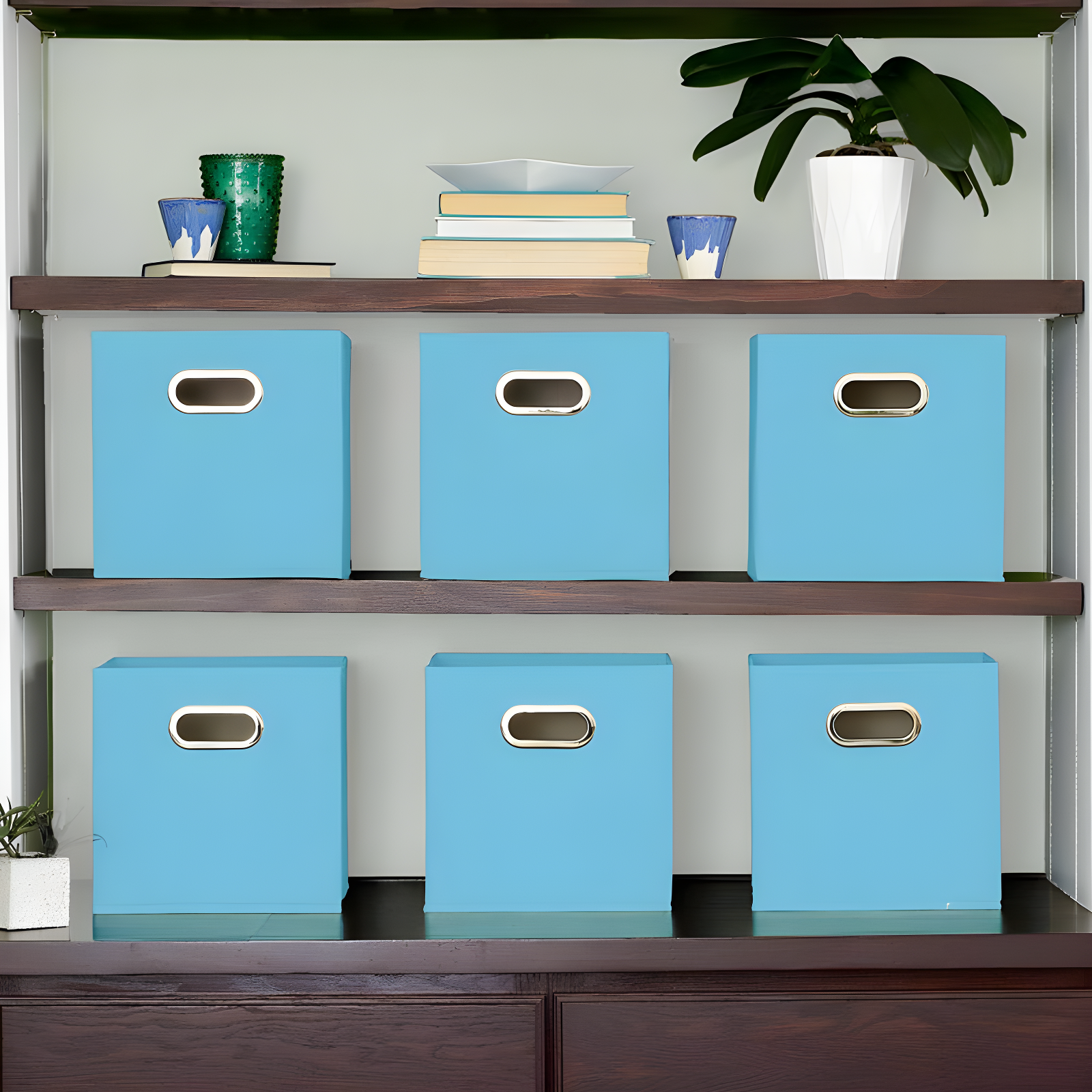 Household Essentials 11" Set of 6 Storage Bins Carolina Blue: Polyester Canvas, 11 Inch Cube System, Folds Flat