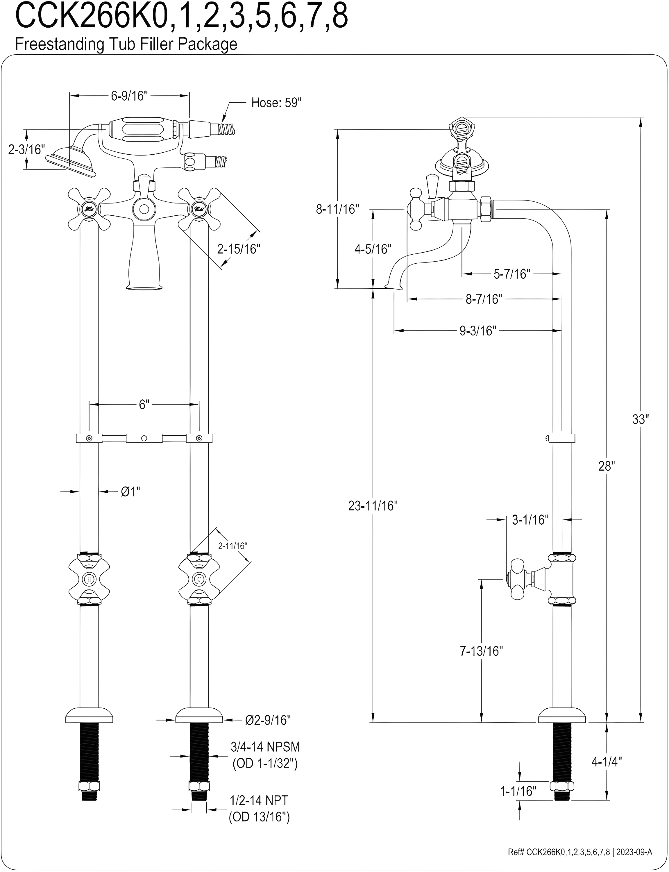 Kingston Brass Kingston Three-Handle 2-Hole Freestanding Tub Faucet with Supply Line and Stop Valve