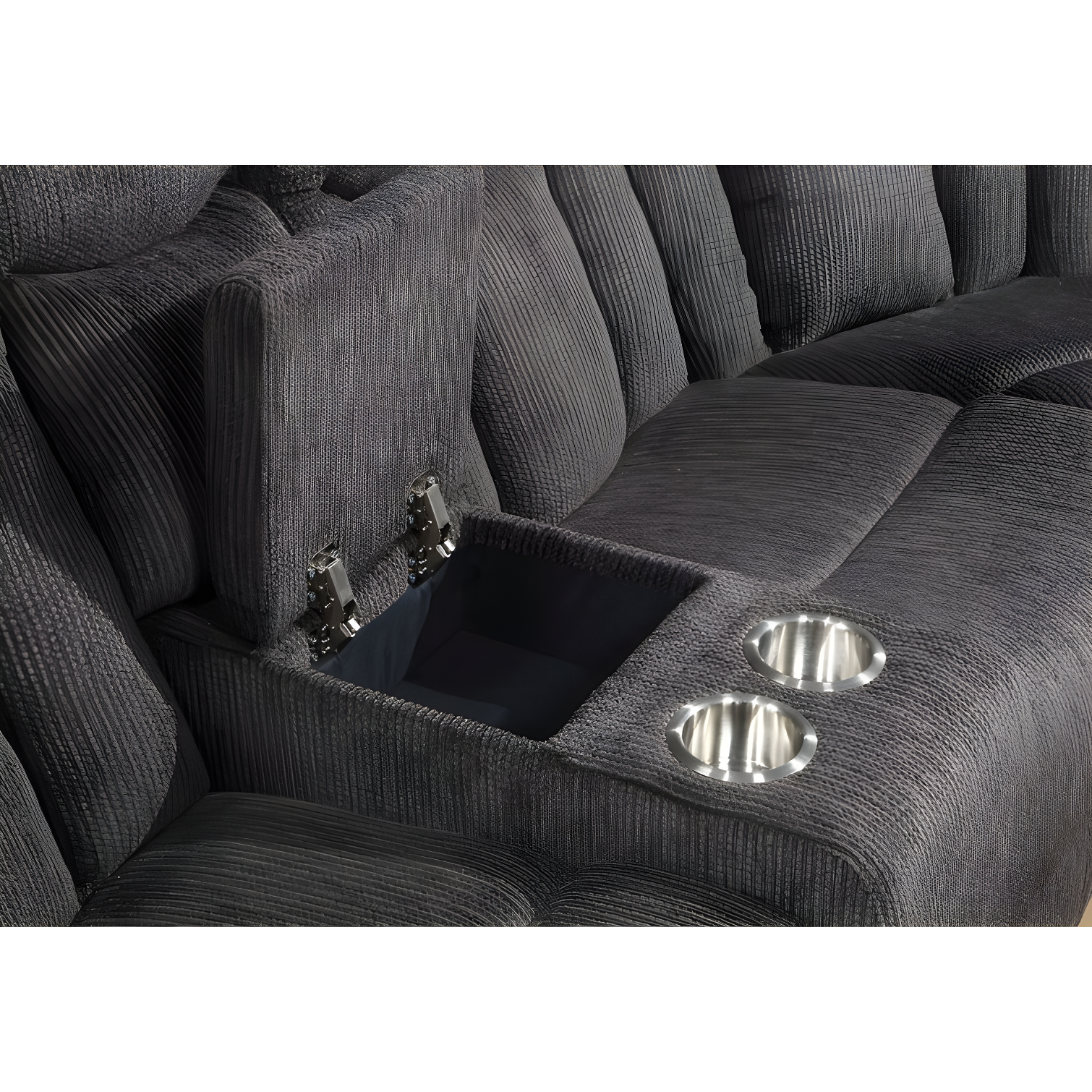 Wade Logan® Agatino Contemporary Motion Sectional Sofa with Storage and Cup-Holder in Dark Brown