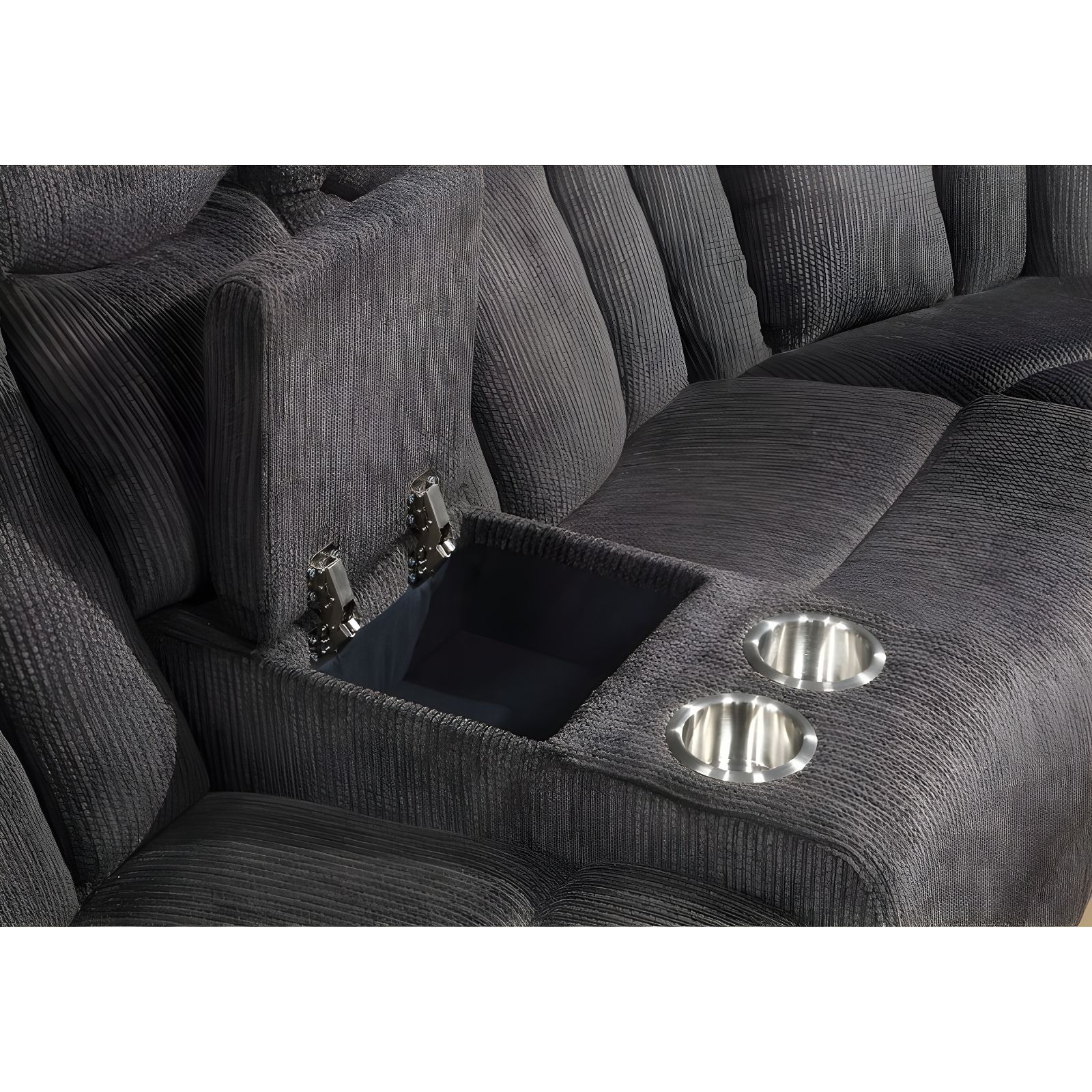 Wade Logan® Agatino Contemporary Motion Sectional Sofa with Storage and Cup-Holder in Dark Brown