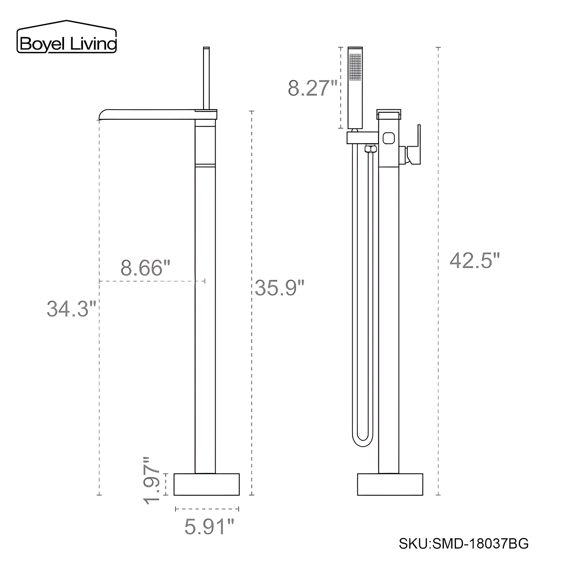 1 Handle Floor Freestanding Tub Filler with Diverter