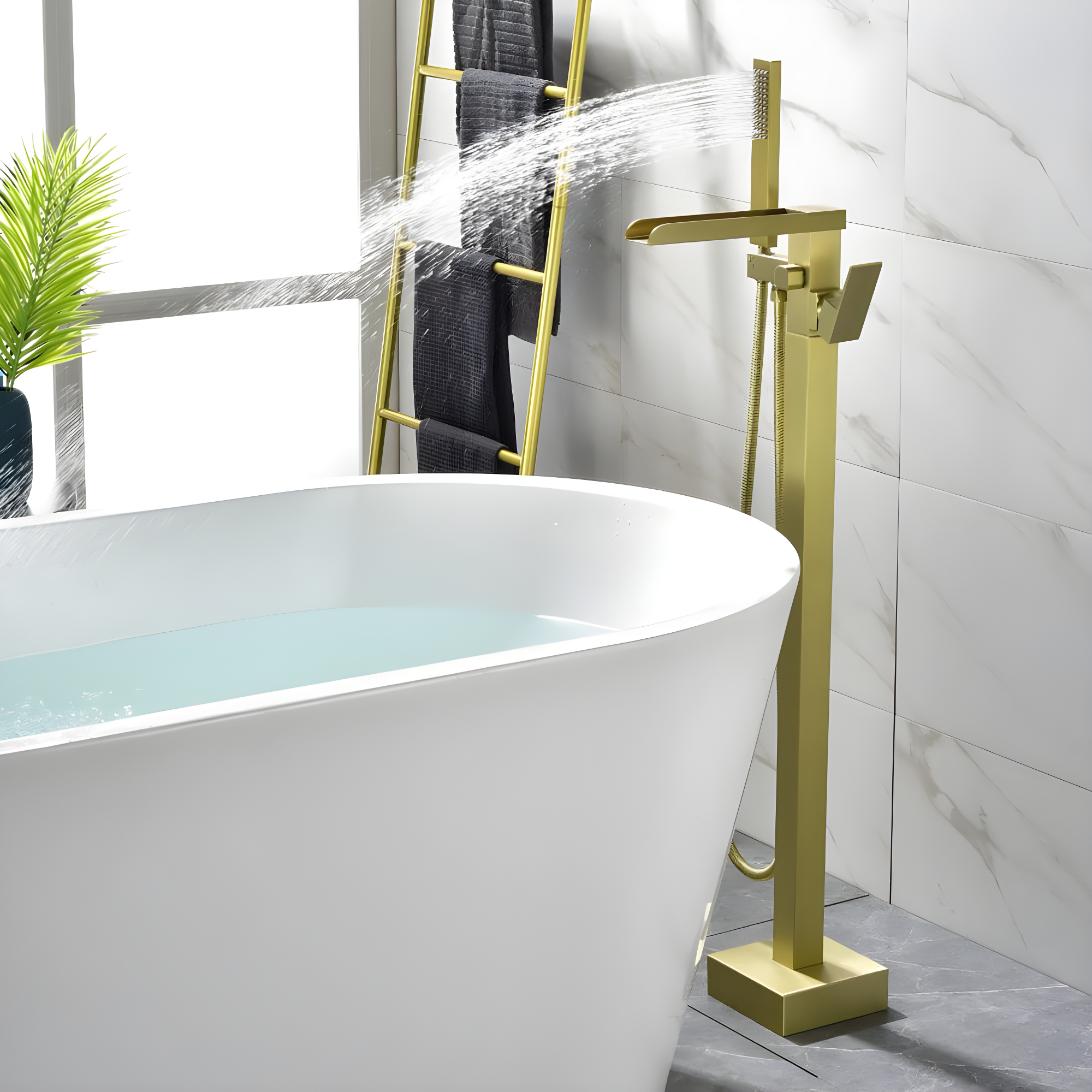 1 Handle Floor Freestanding Tub Filler with Diverter