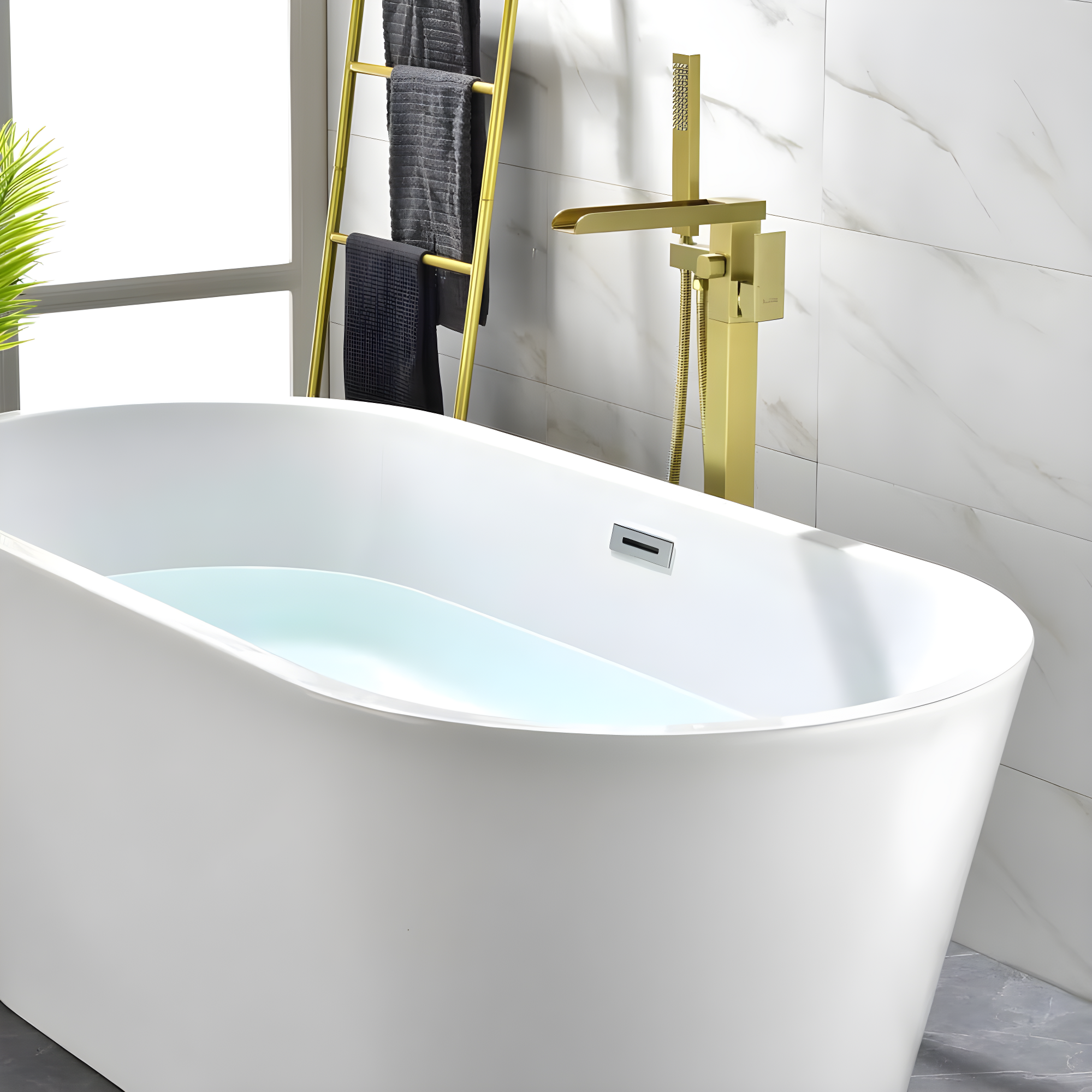1 Handle Floor Freestanding Tub Filler with Diverter