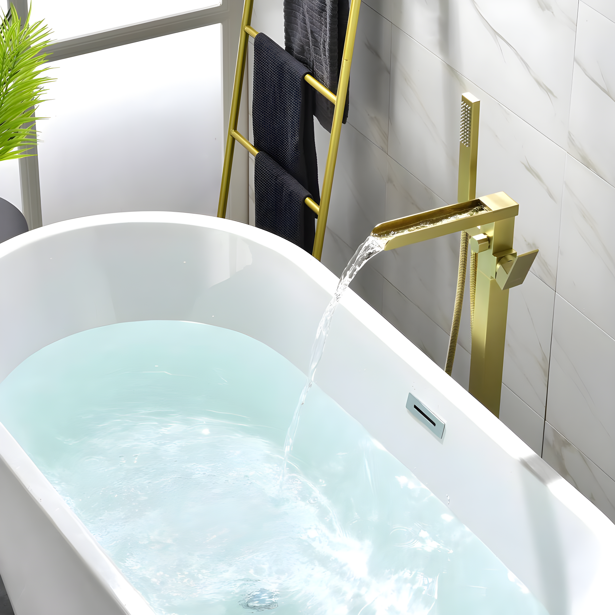 1 Handle Floor Freestanding Tub Filler with Diverter