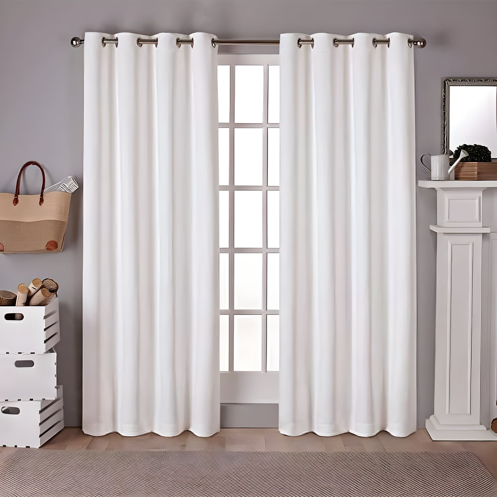 EXCLUSIVE HOME Sateen Twill Woven Room Darkening Blackout Grommet Top Curtain Panel Pair, 52"x96", Vanilla