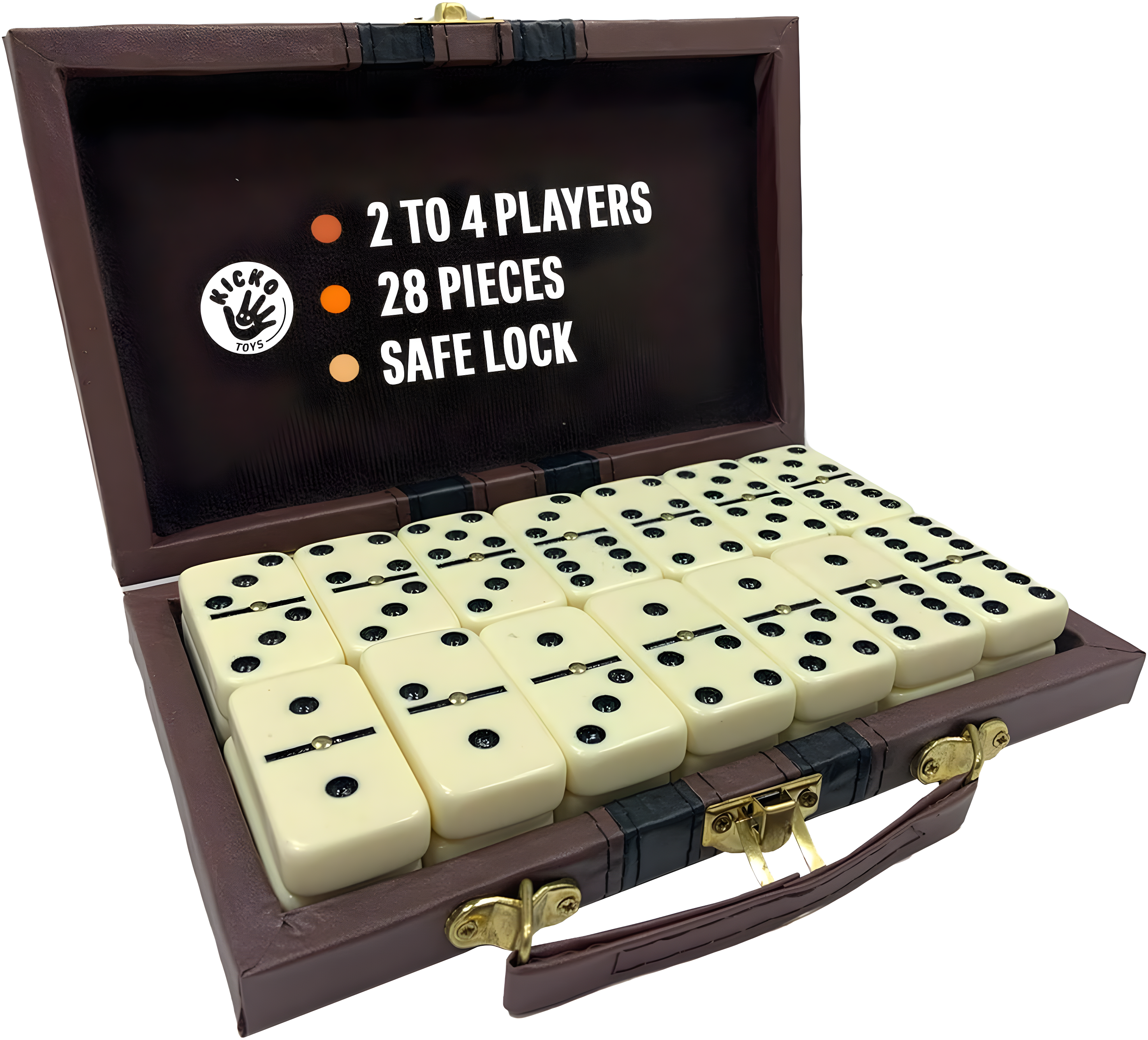 Leyeet Premium Classic Domino Set - Jumbo - Double Six - 28 Thick Pieces in Durable Wooden Vegan Leather Box for Boys, Girls, Adults, Kids Party Favors and Game Night Use - Up to 2-4 Players