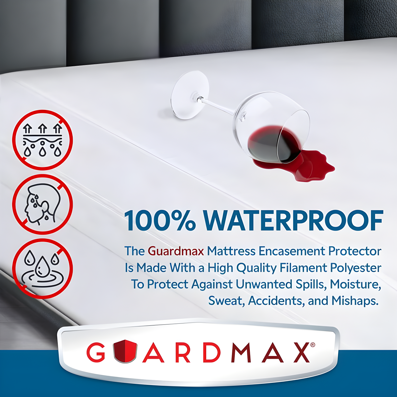 Guardmax Waterproof Twin Mattress Protector Encasement for Larger Mattressess with Zipper – White
