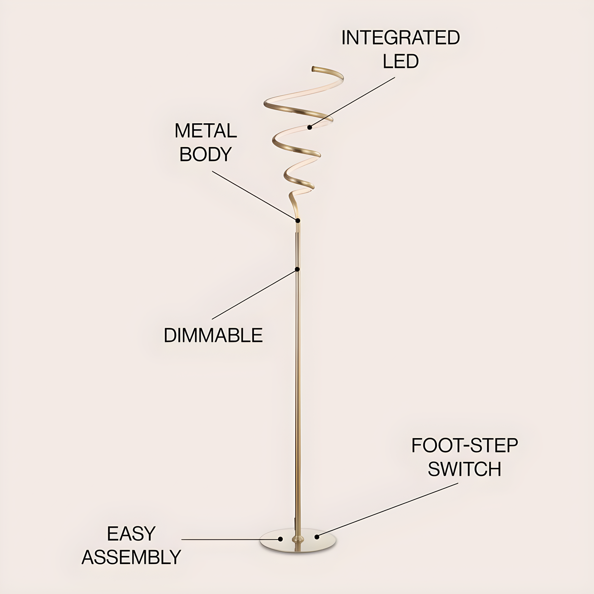 Scribble 60.5" Gold Modern Metal LED Floor Lamp