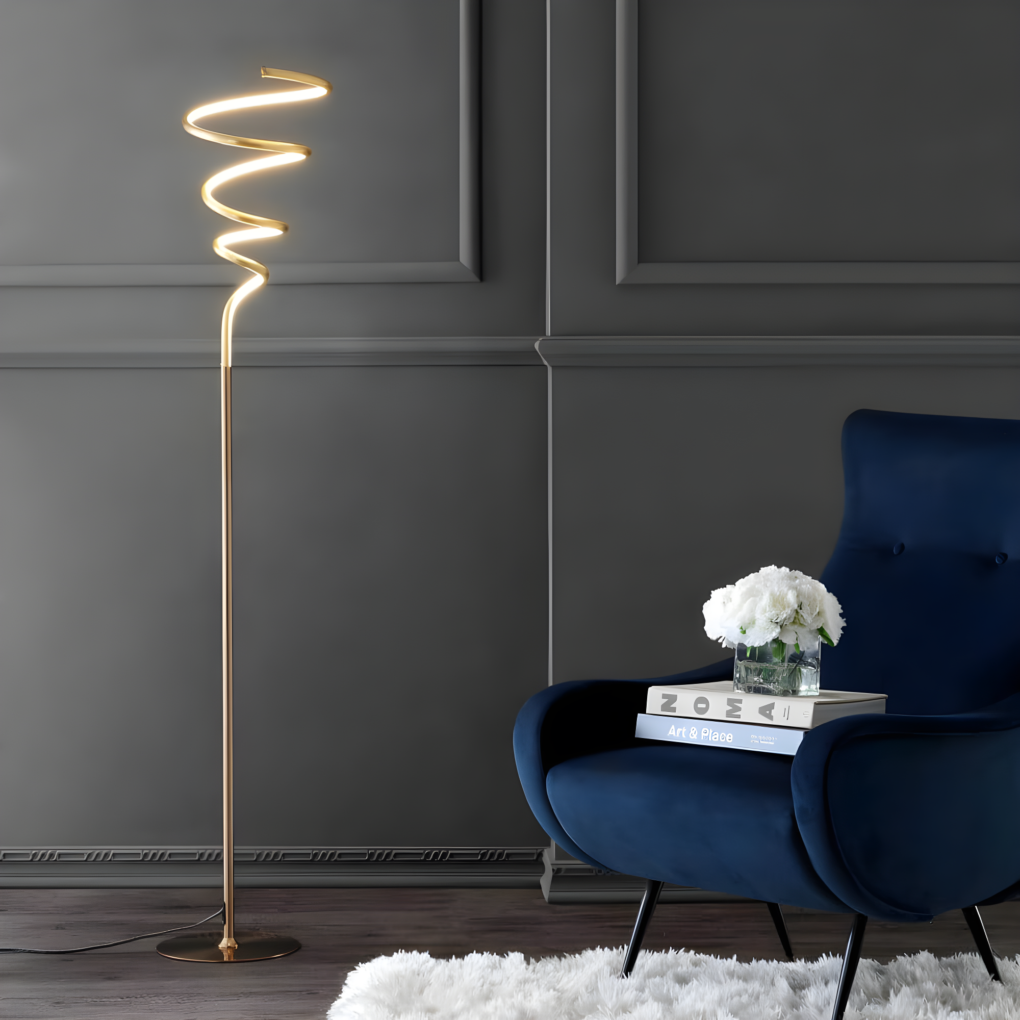 Scribble 60.5" Gold Modern Metal LED Floor Lamp