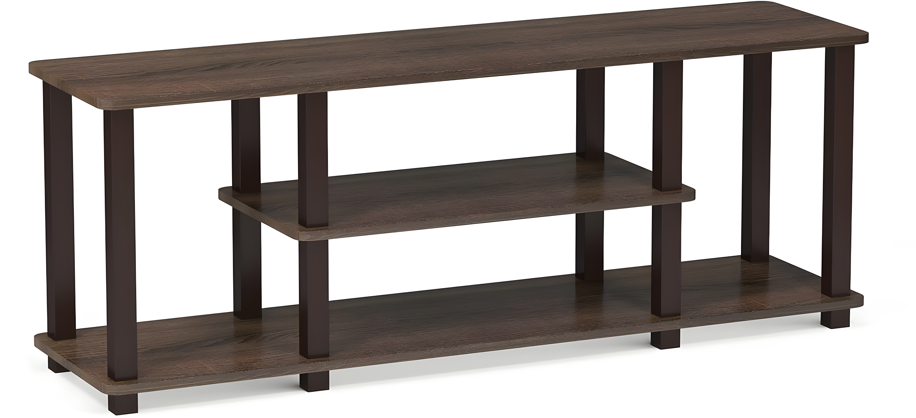 Furinno Turn-S-Tube No Tools 3D 3-Tier Entertainment TV Stands with Square Tube, Walnut/Brown, 18027WN/BR