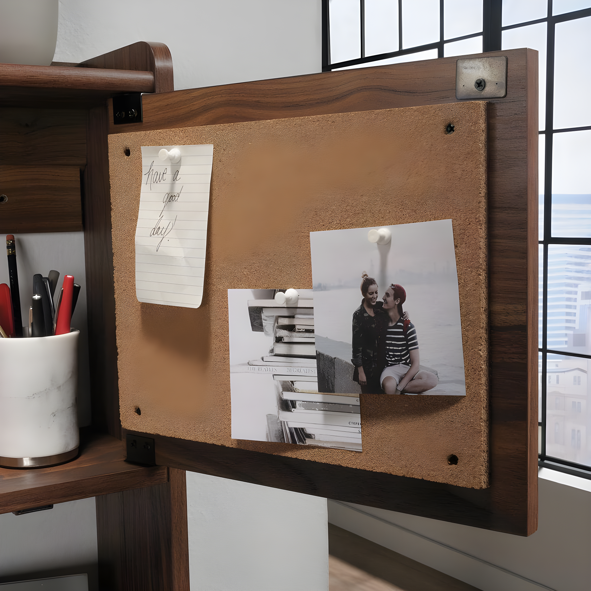 Sauder Harvey Par Floating Wall Desk, Grand Walnut Finish