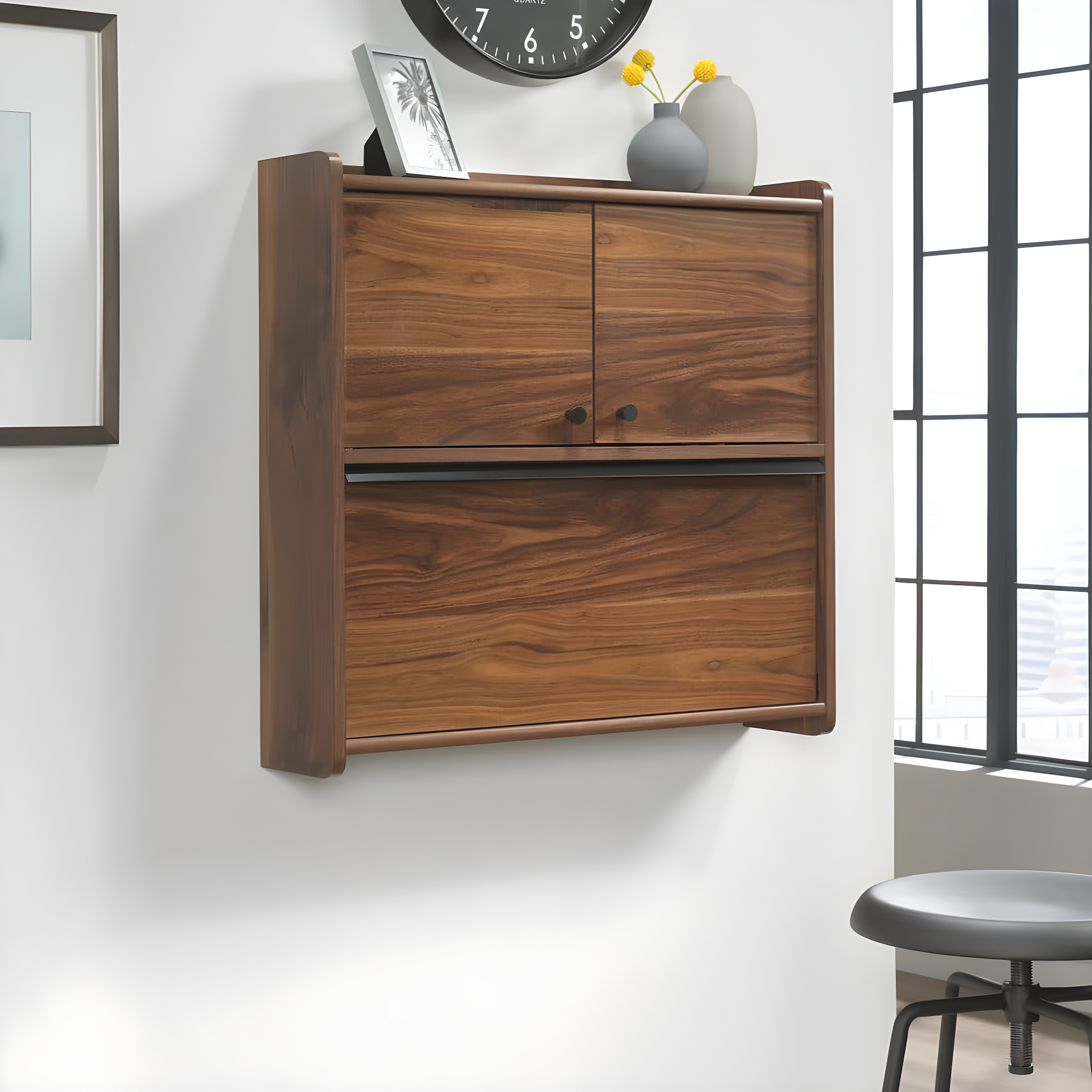 Sauder Harvey Par Floating Wall Desk, Grand Walnut Finish