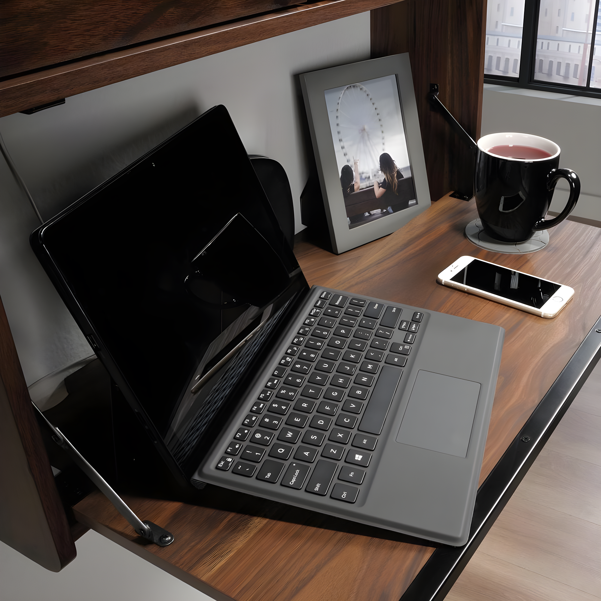 Sauder Harvey Par Floating Wall Desk, Grand Walnut Finish