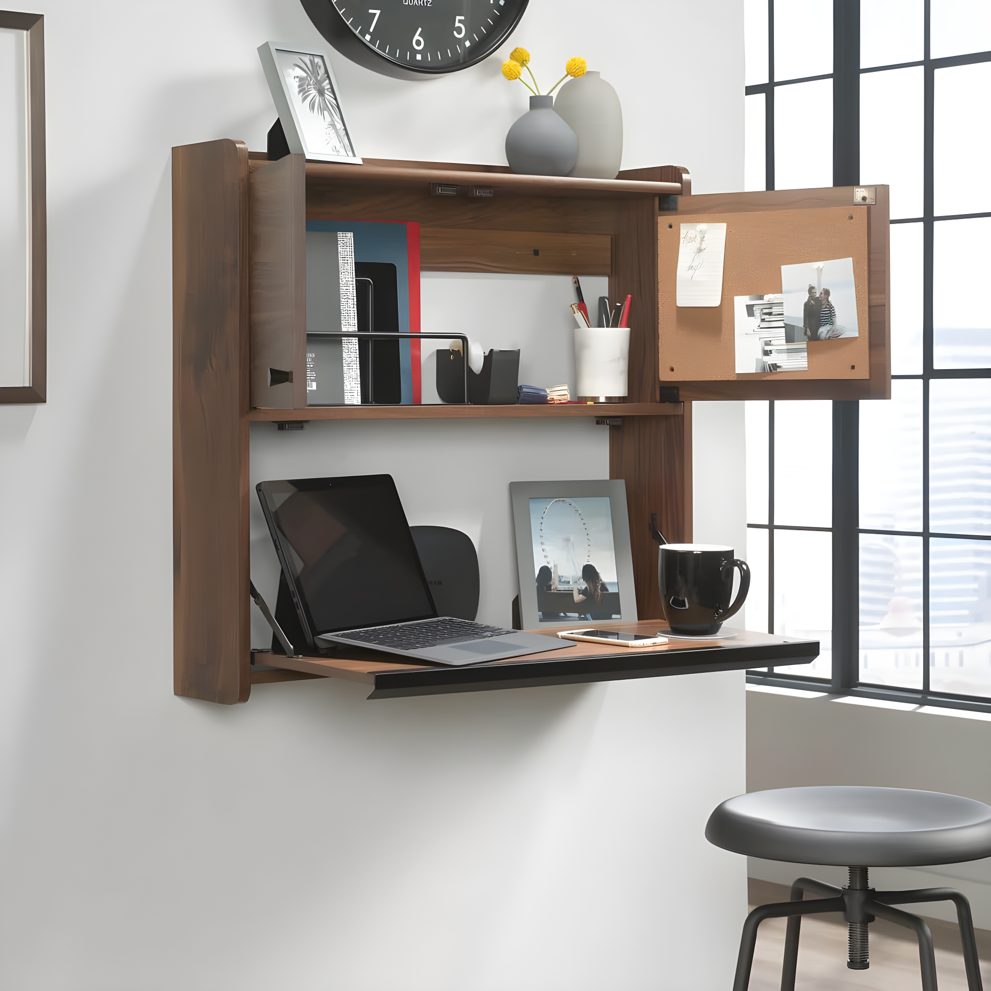 Sauder Harvey Par Floating Wall Desk, Grand Walnut Finish